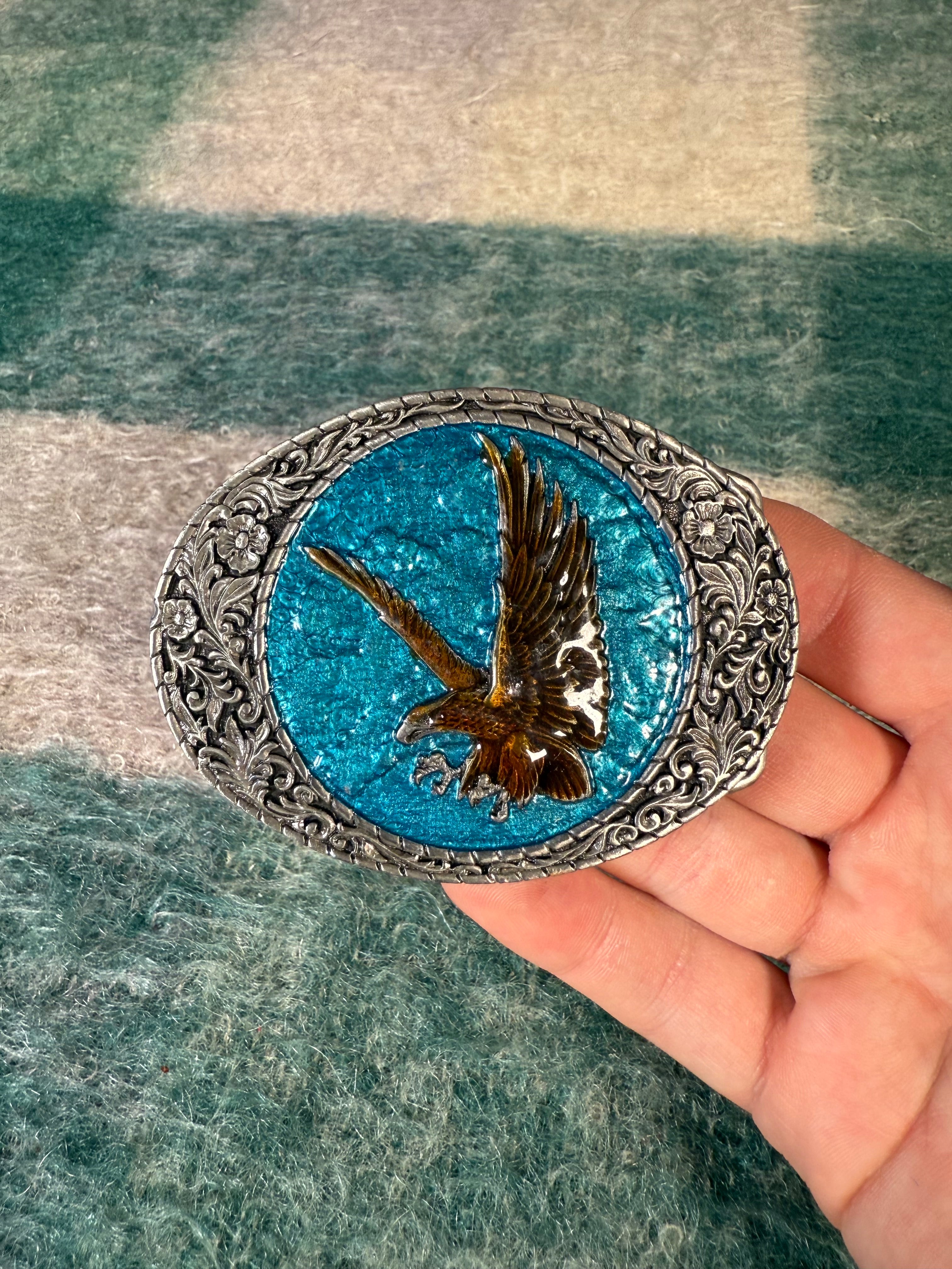 Vintage Soaring Eagle Blue Belt Buckle