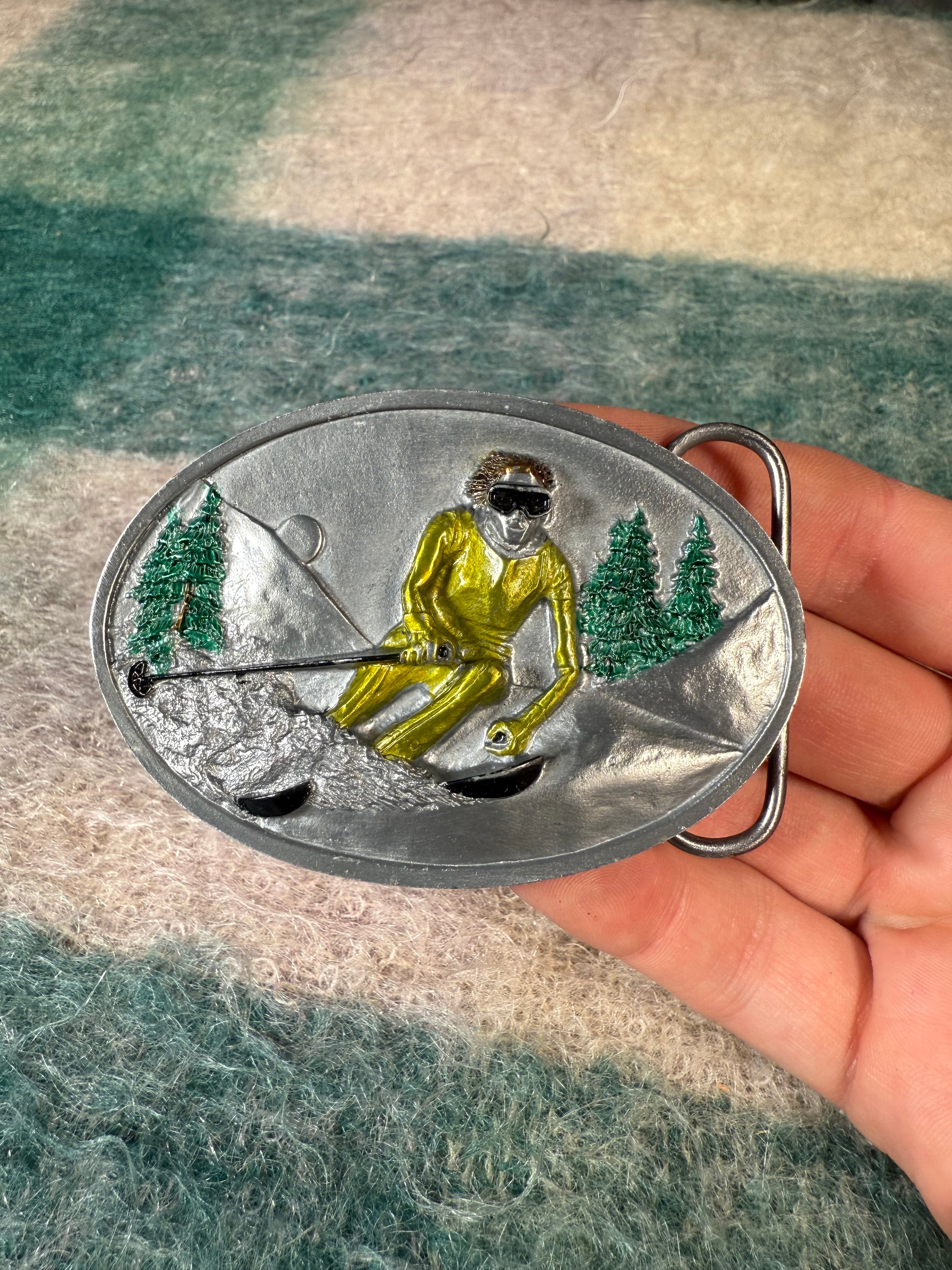 Vintage Skier Belt Buckle