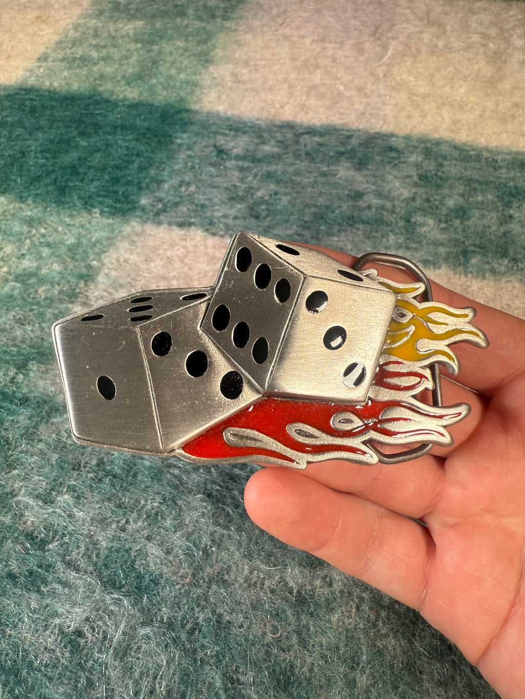 Vintage 2000 Flaming Dice Belt Buckle