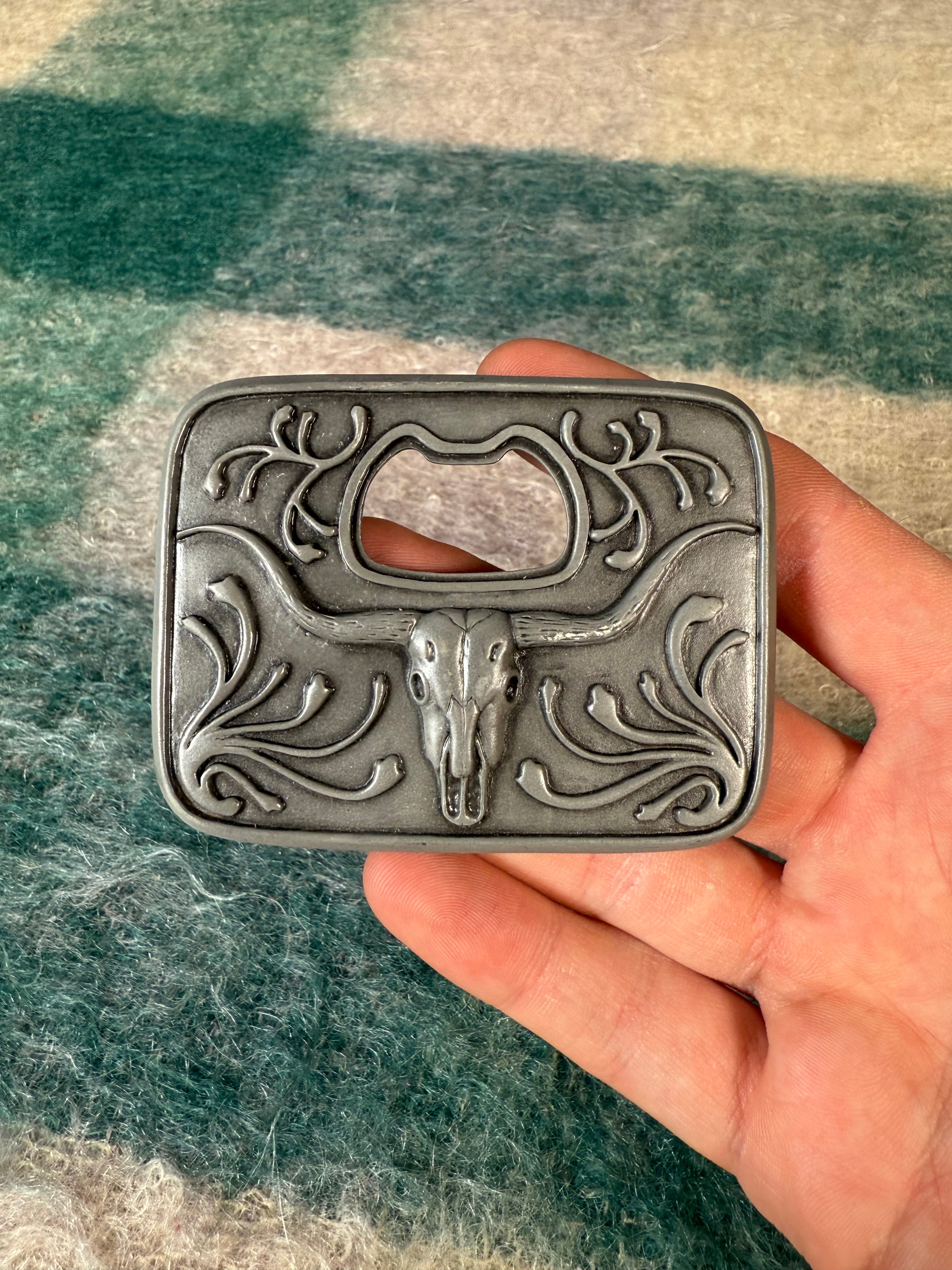 2000s Longhorn Skull Bottle Opener Belt Buckle
