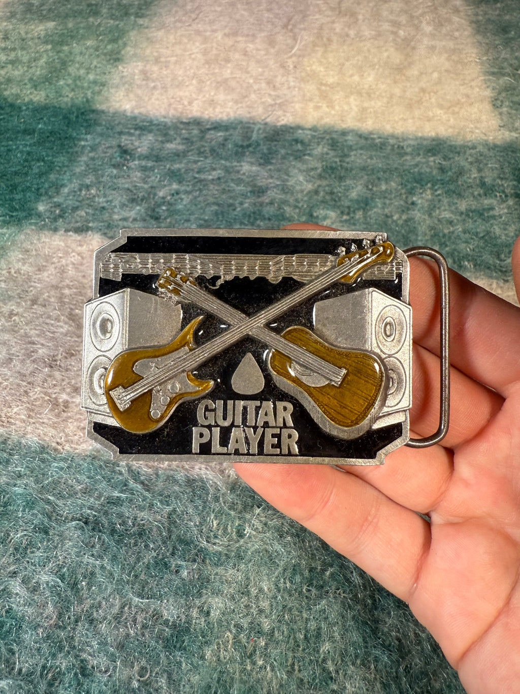 Vintage Guitar Player Belt Buckle