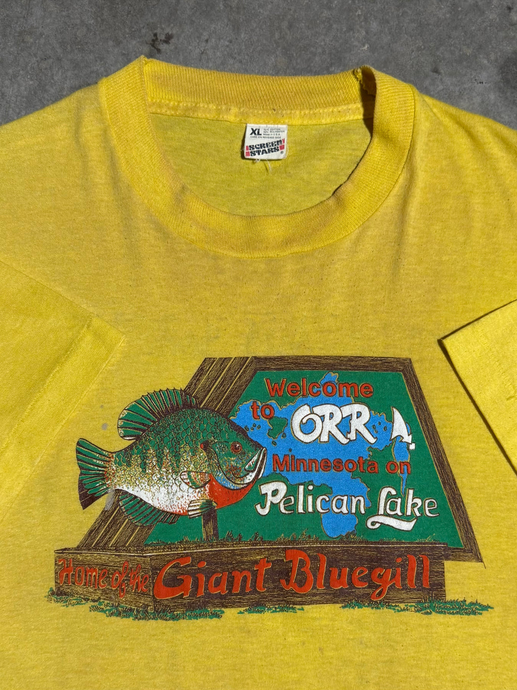 Vintage 1989 Giant Blue Gill Pelican Lake Double Sided Tee (L)