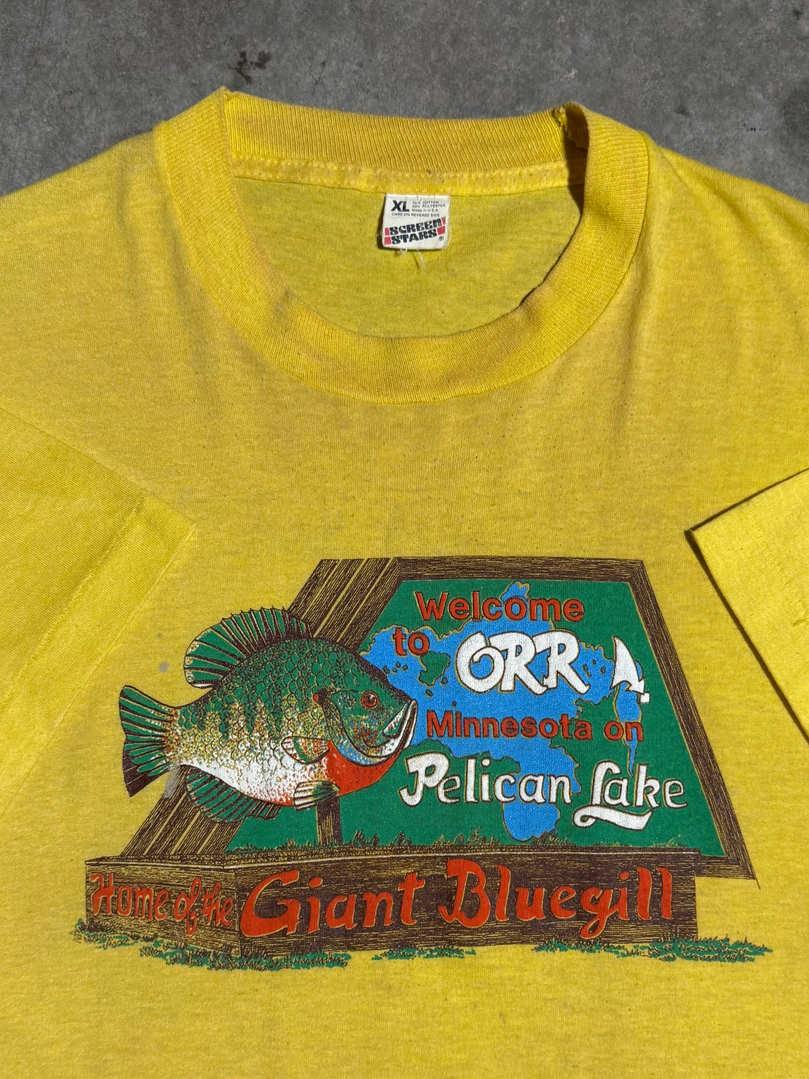 Vintage 1989 Giant Blue Gill Pelican Lake Double Sided Tee (L)
