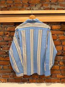 True Vintage Distressed Striped Loop Collar Button Up Shirt (M)