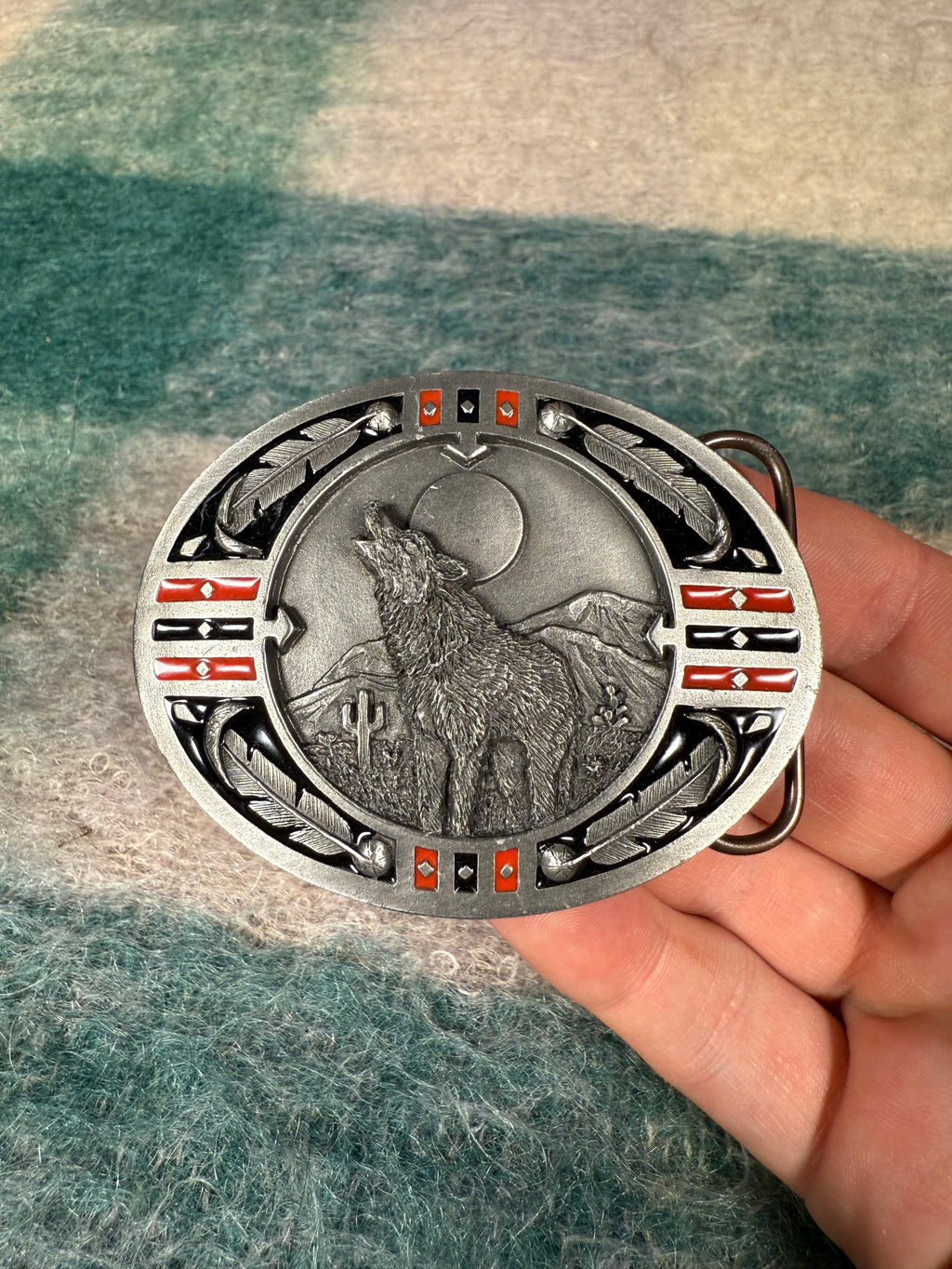 Vintage Howling Wolf Western Pattern Belt Buckle