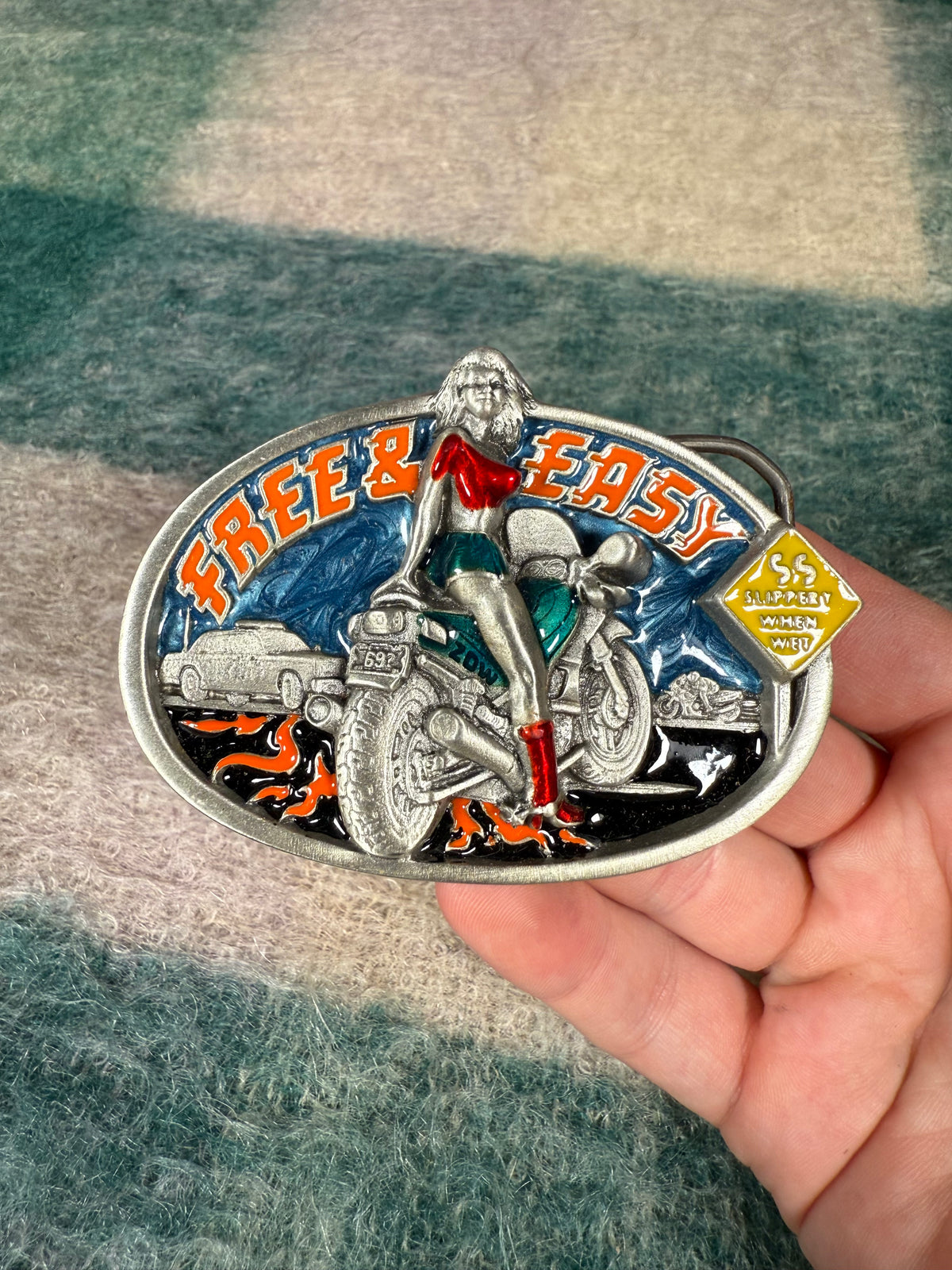 Vintage Free & Easy Motorcycle Girl Belt Buckle