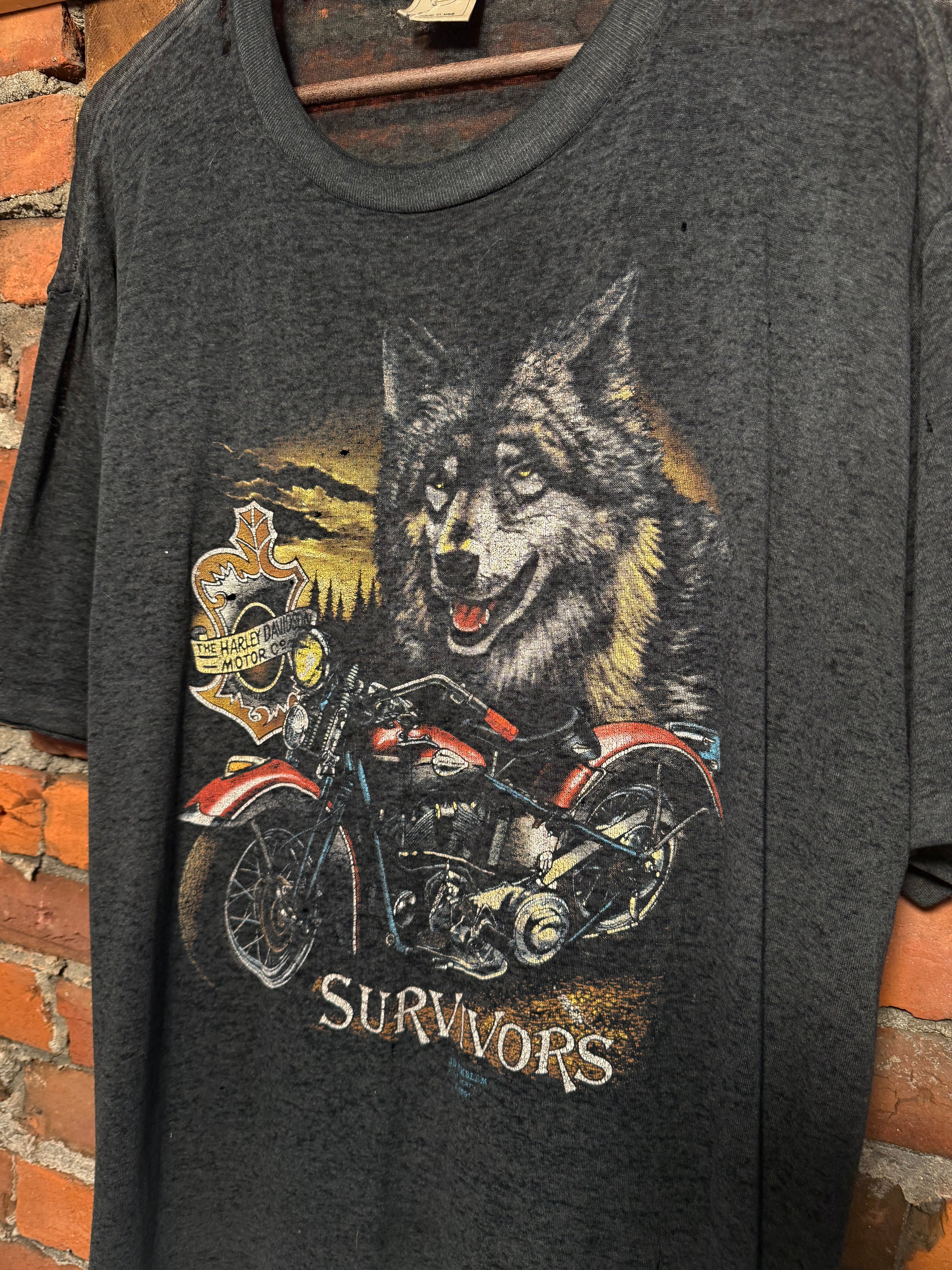 Vintage 1991 Harley Davidson 3D Emblem Survivor T-Shirt (XL)