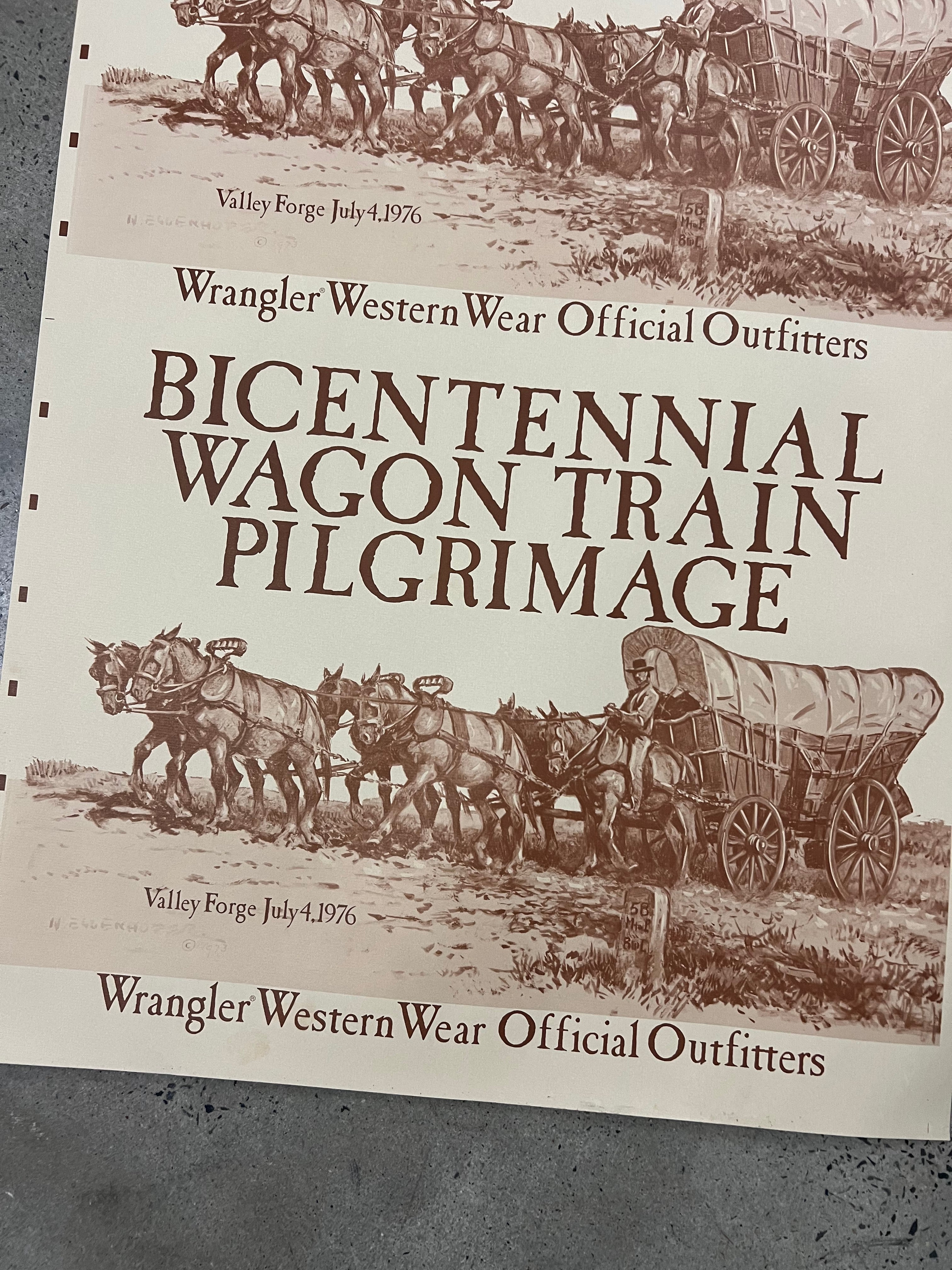 Vintage 1976 Wrangler Bicentennial Wagon Trail Pilgrimage Poster (23x35inch)