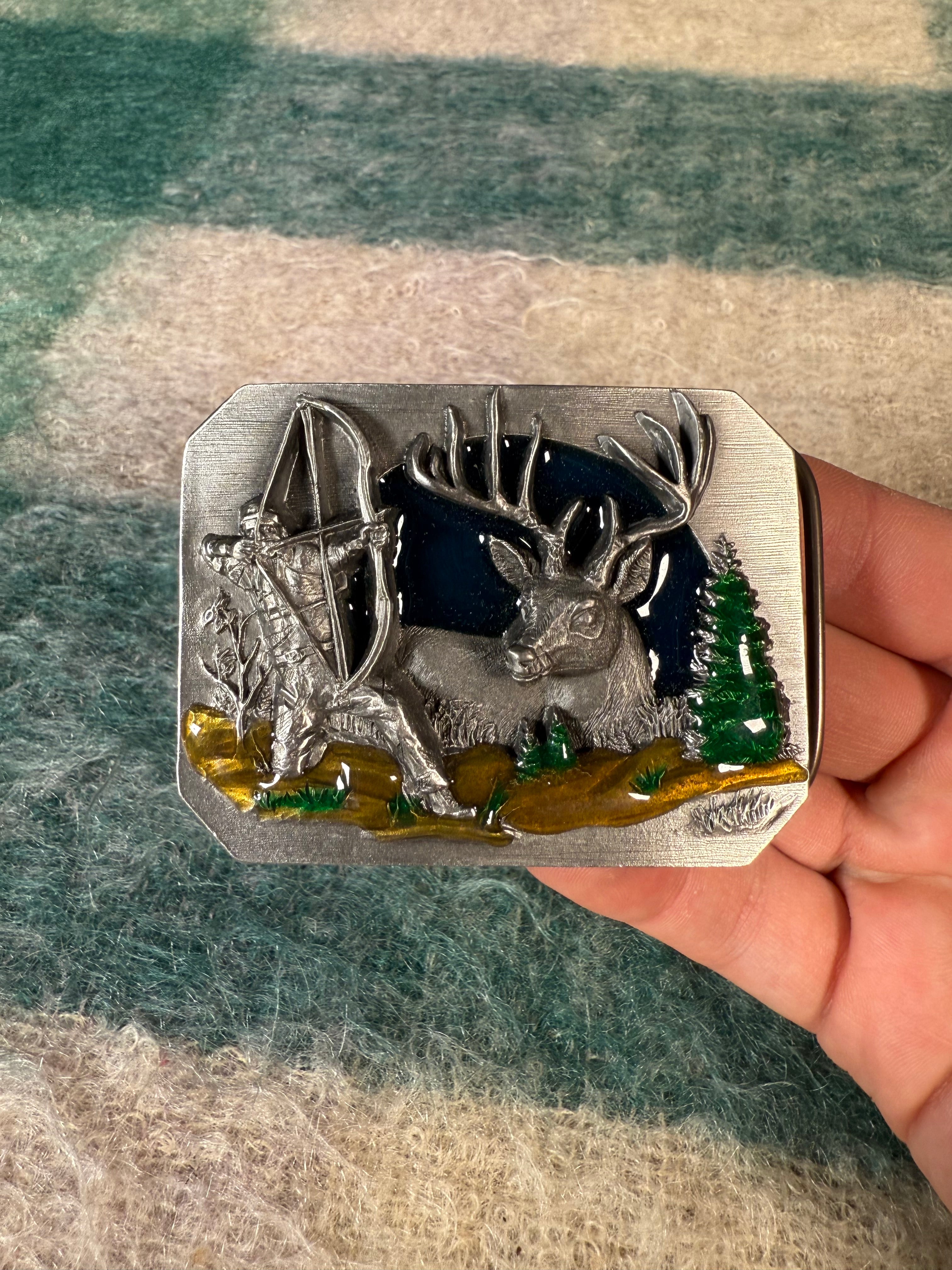 Vintage Buck Bowhunter Belt Buckle