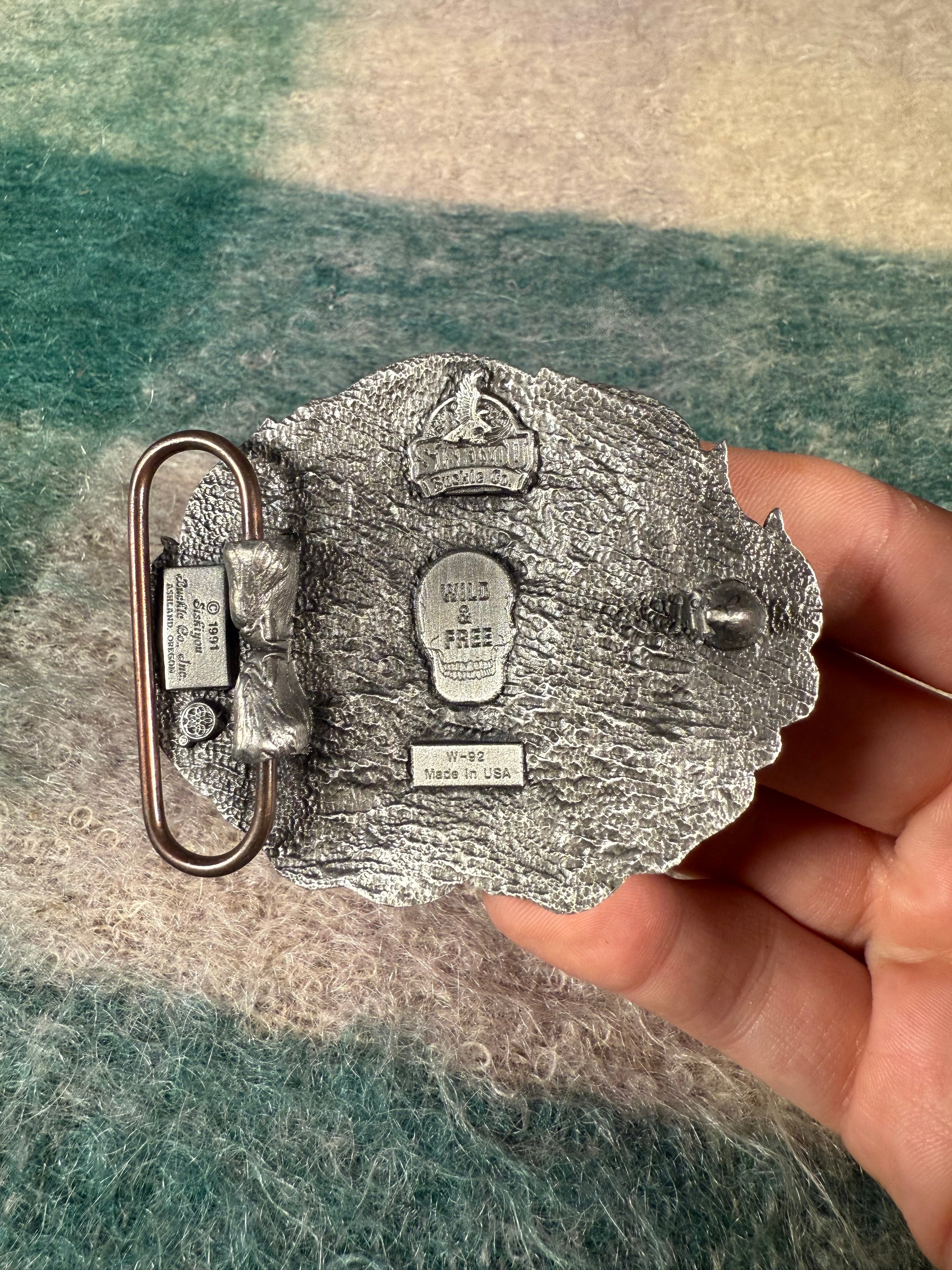 Vintage Flaming Motorcycle Skull Belt Buckle