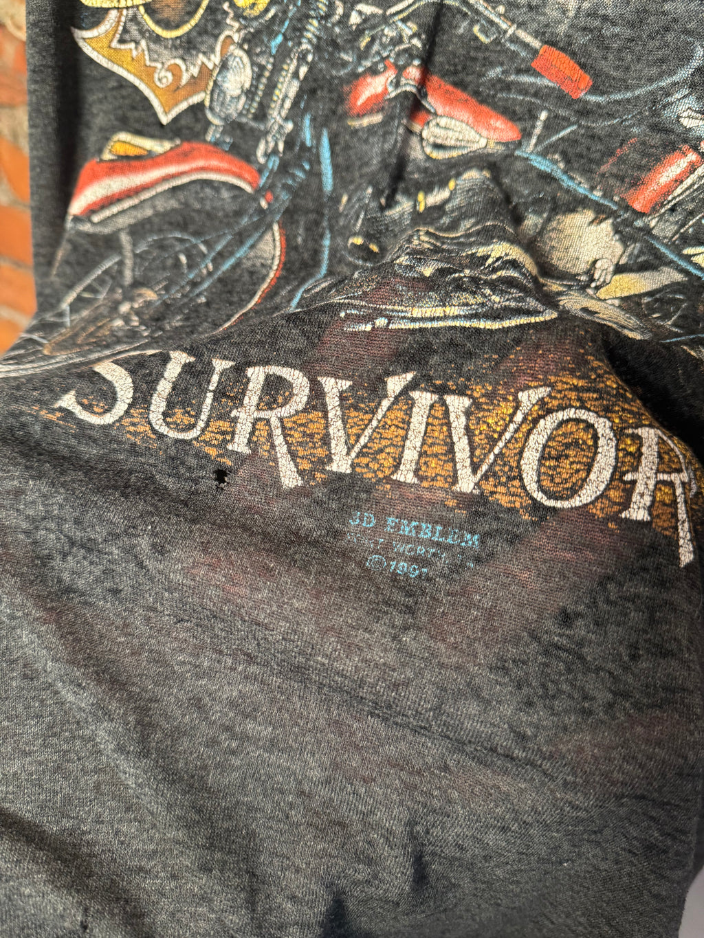 Vintage 1991 Harley Davidson 3D Emblem Survivor T-Shirt (XL)