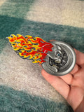 Vintage Flaming Skull Motorcycle Wheel Belt Buckle