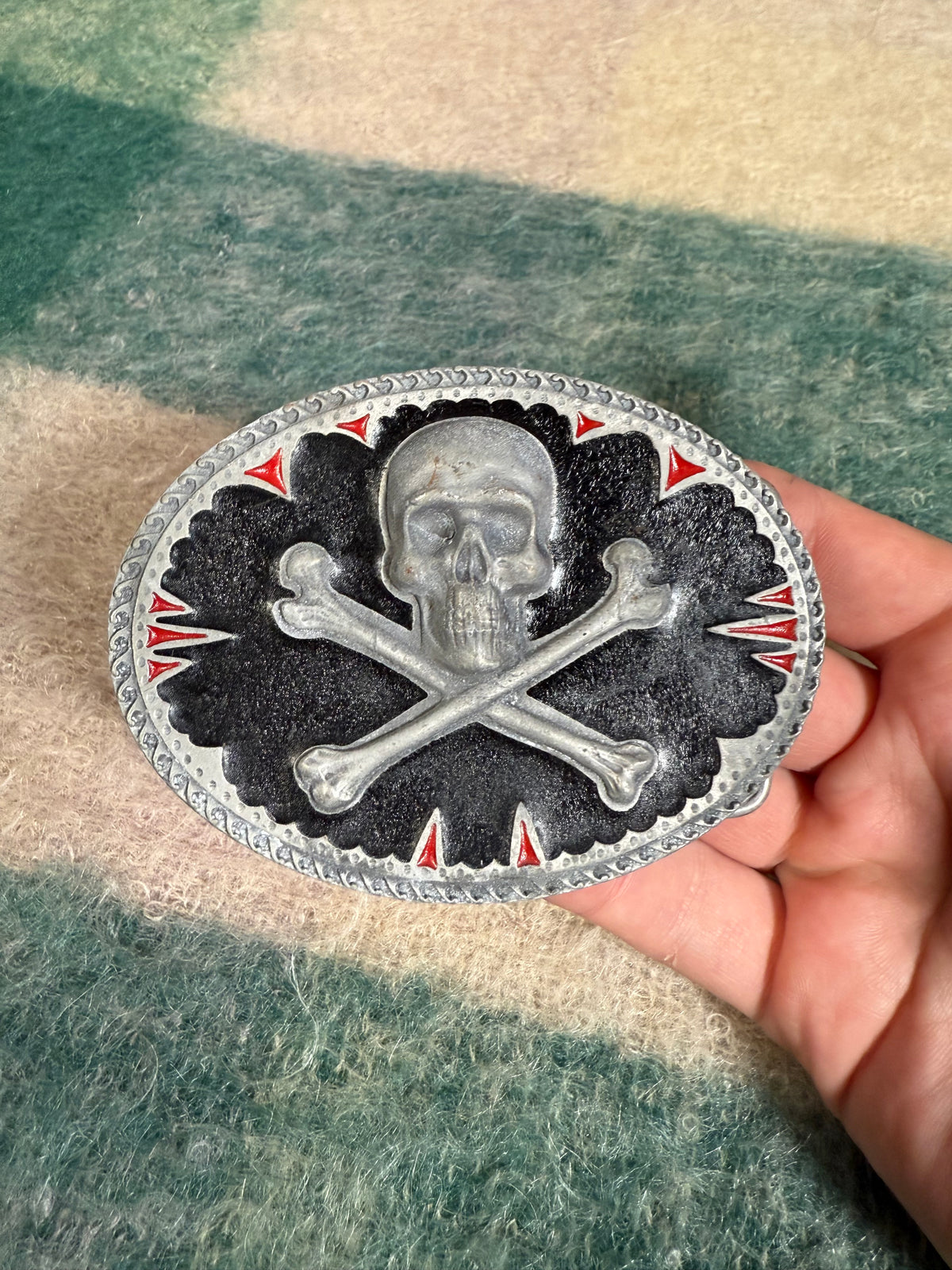 Vintage 2004 Black Skull and Cross Bones Belt Buckle