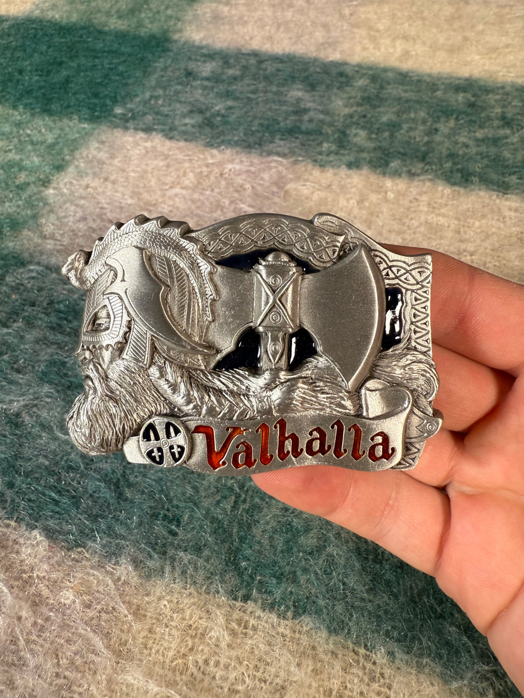 Vintage Valhalla Silver and Red Belt Buckle