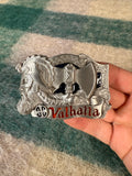 Vintage Valhalla Silver and Red Belt Buckle