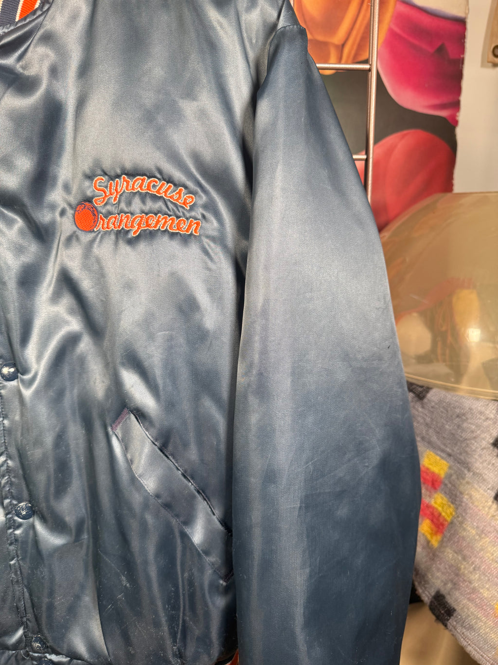 Vintage Syracuse Stitched Satin Bomber Jacket (L)