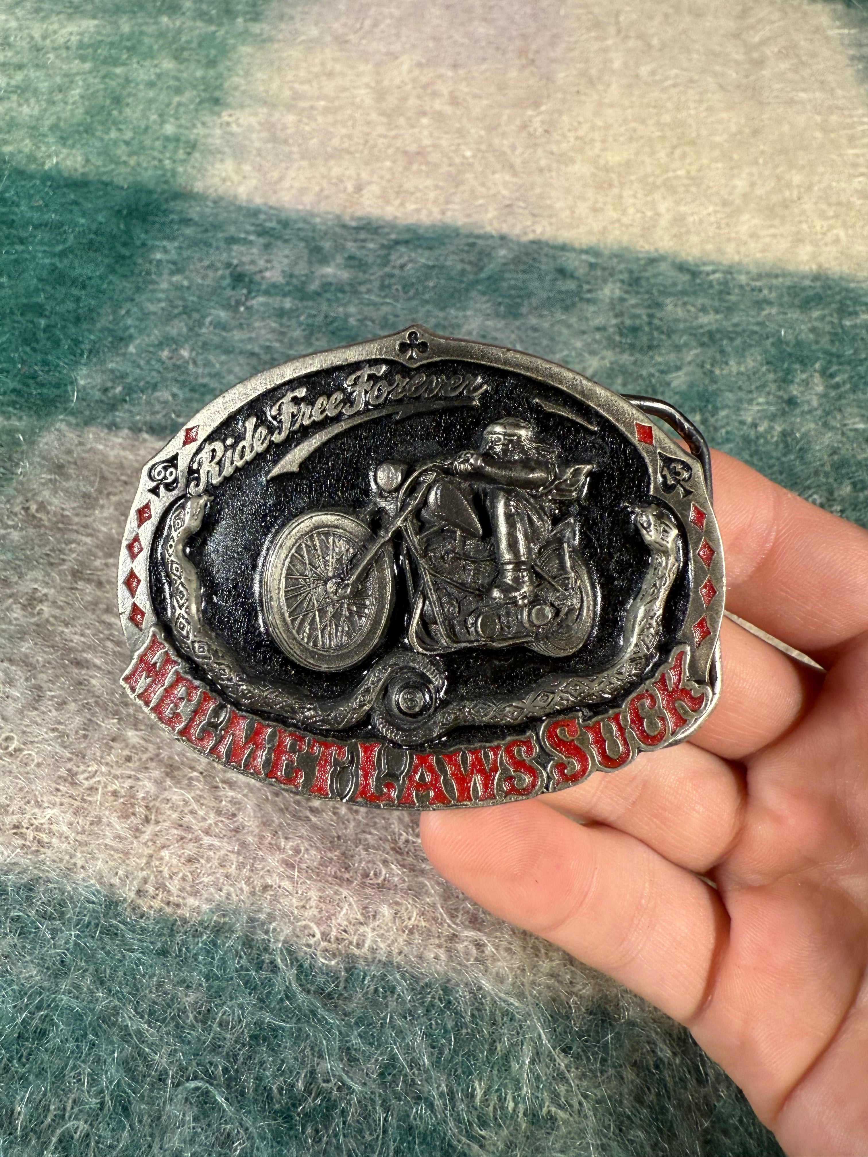 Vintage Helmet Laws Suck Motorcycle Belt Buckle