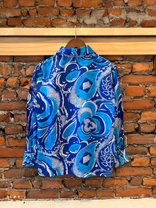 True Vintage 70s Blue Floral Button Up Shirt (WM)