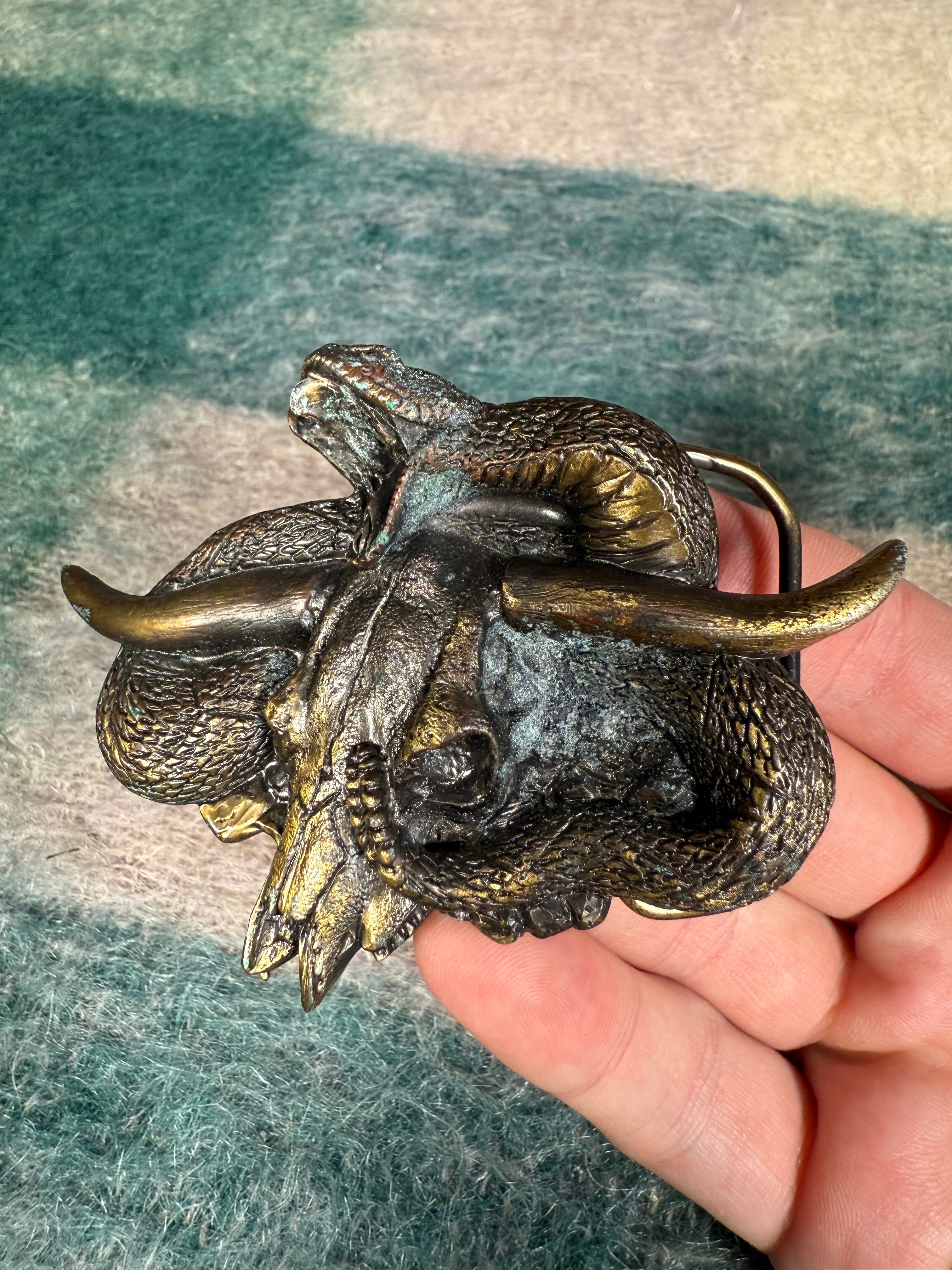 Vintage Snake and Skull Belt Buckle