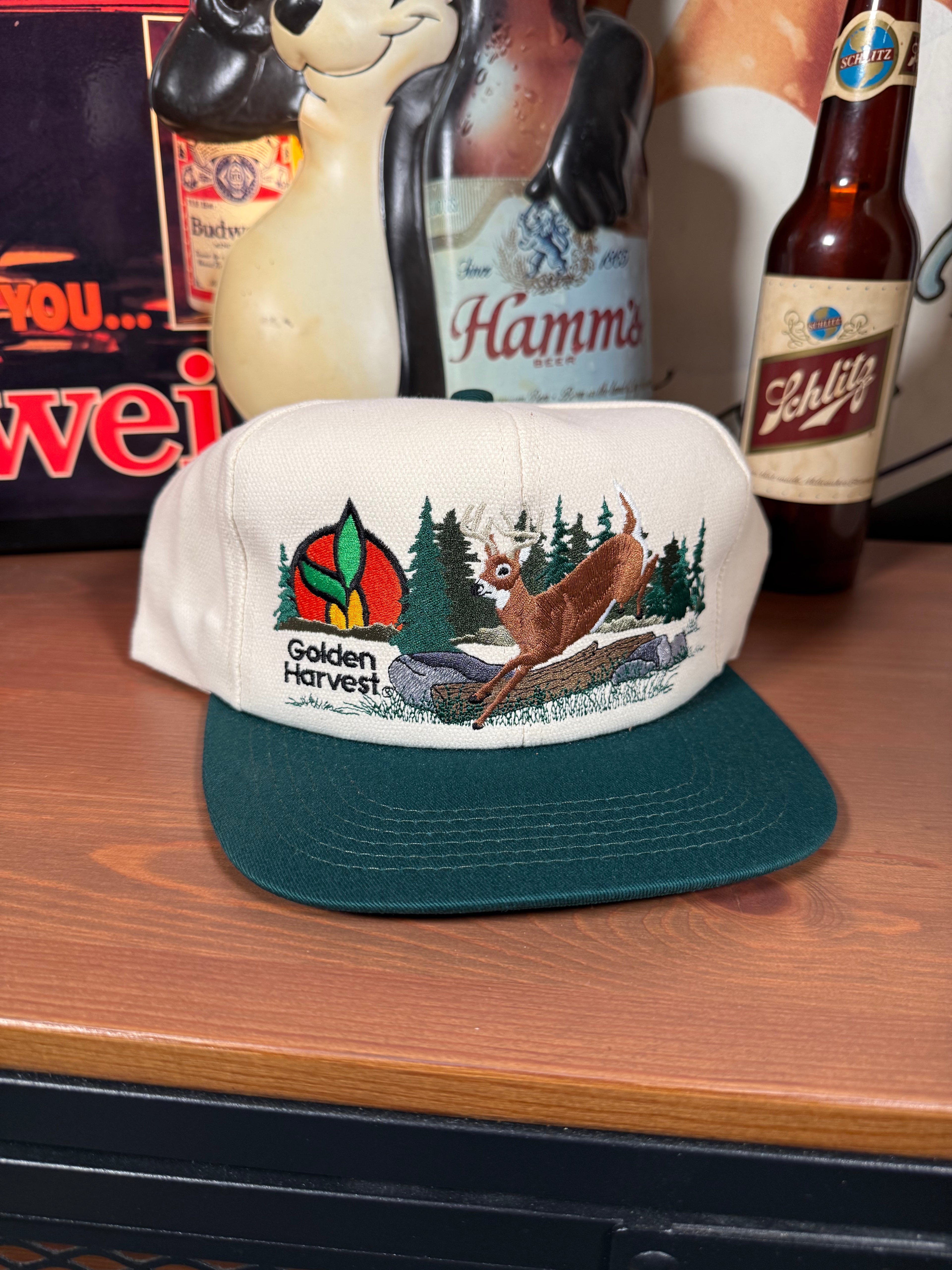 Vintage Golden Harvest Jumping Deer Snapback Hat