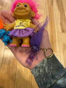 Lot of 3 Vintage Trolls- 1 Keychain and 2 Dolls