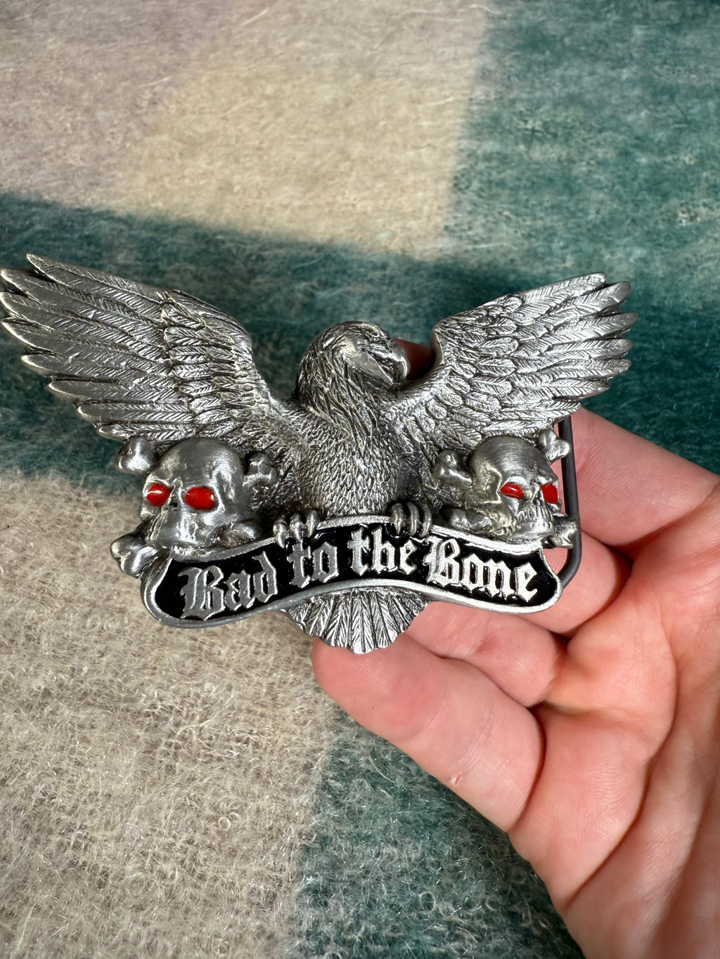 Vintage Bad to the Bone Eagle and Skulls Belt Buckle