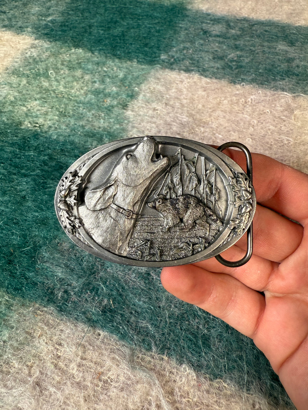 Vintage Dog and Raccoon Belt Buckle