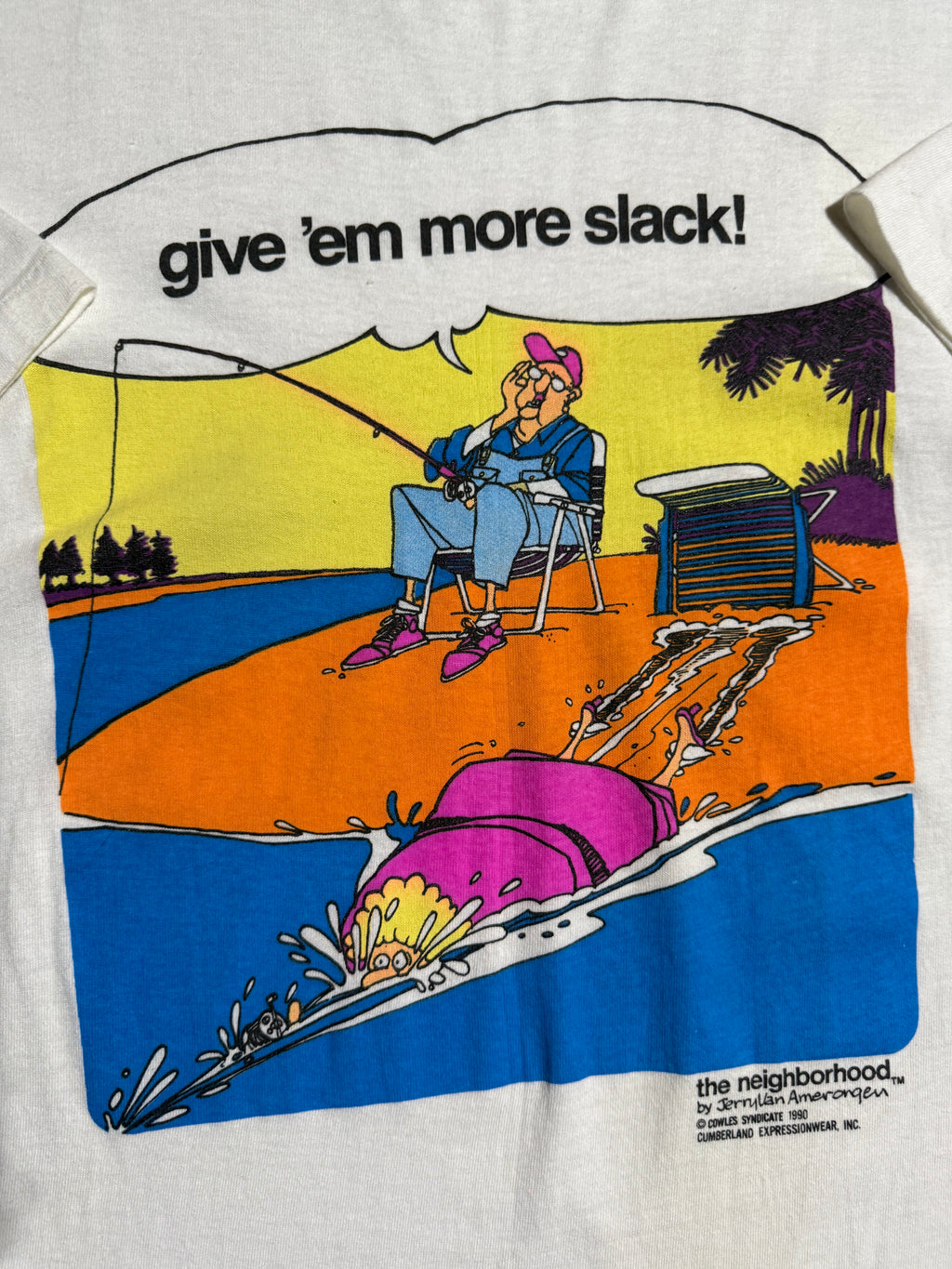 Vintage 1990 Give Em” More Slack Fishing Tee (L)