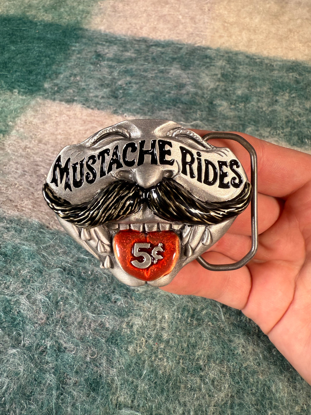 Vintage Mustache Rides Belt Buckle