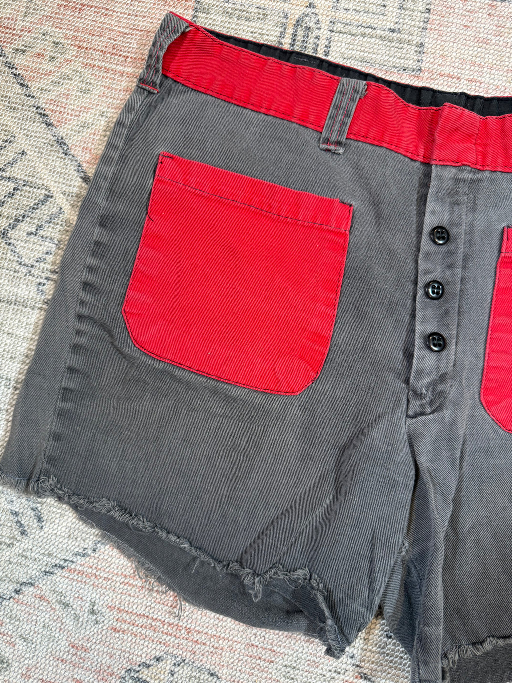 Vintage 70s Custom Red and Black Jean Shorts (36)
