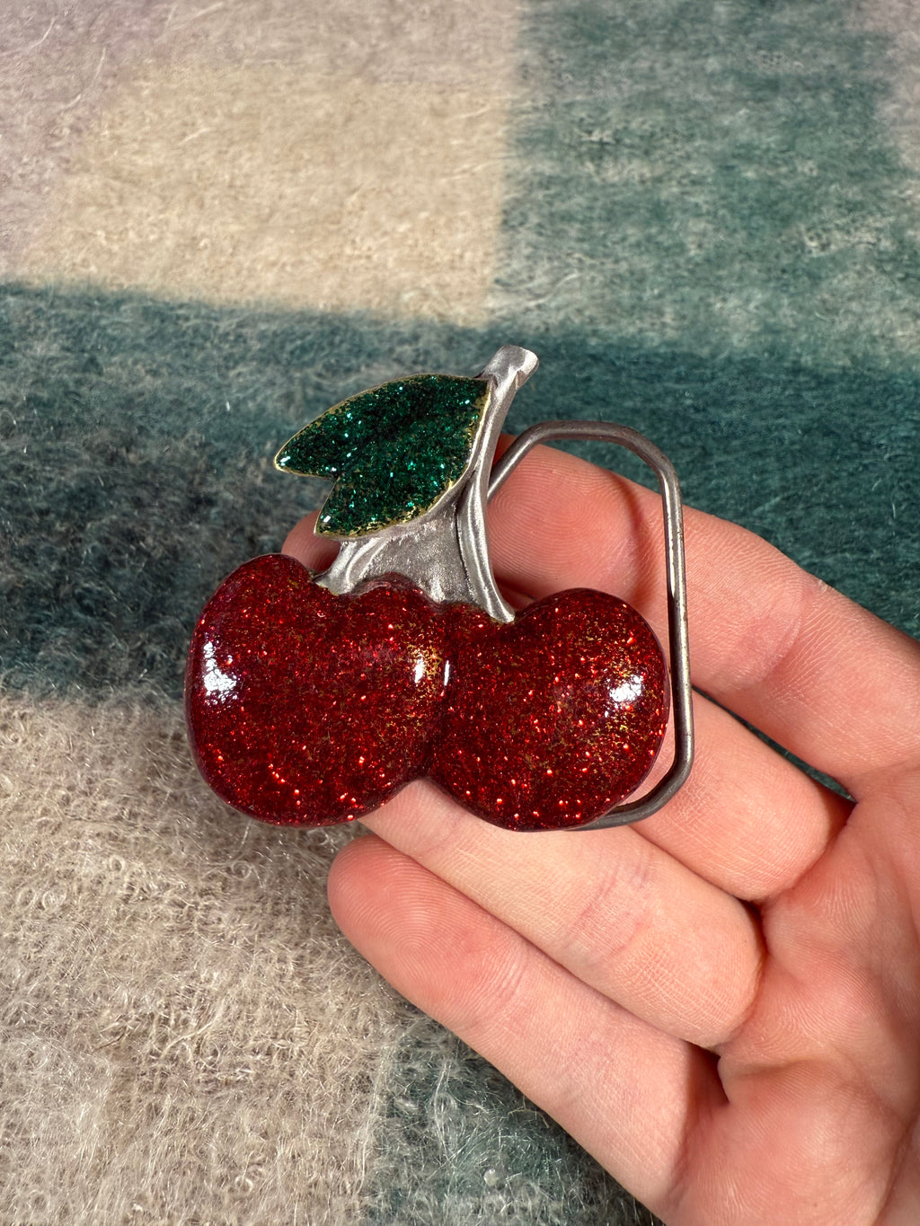 Vintage 2000s Sparkly Cherries Belt Buckle