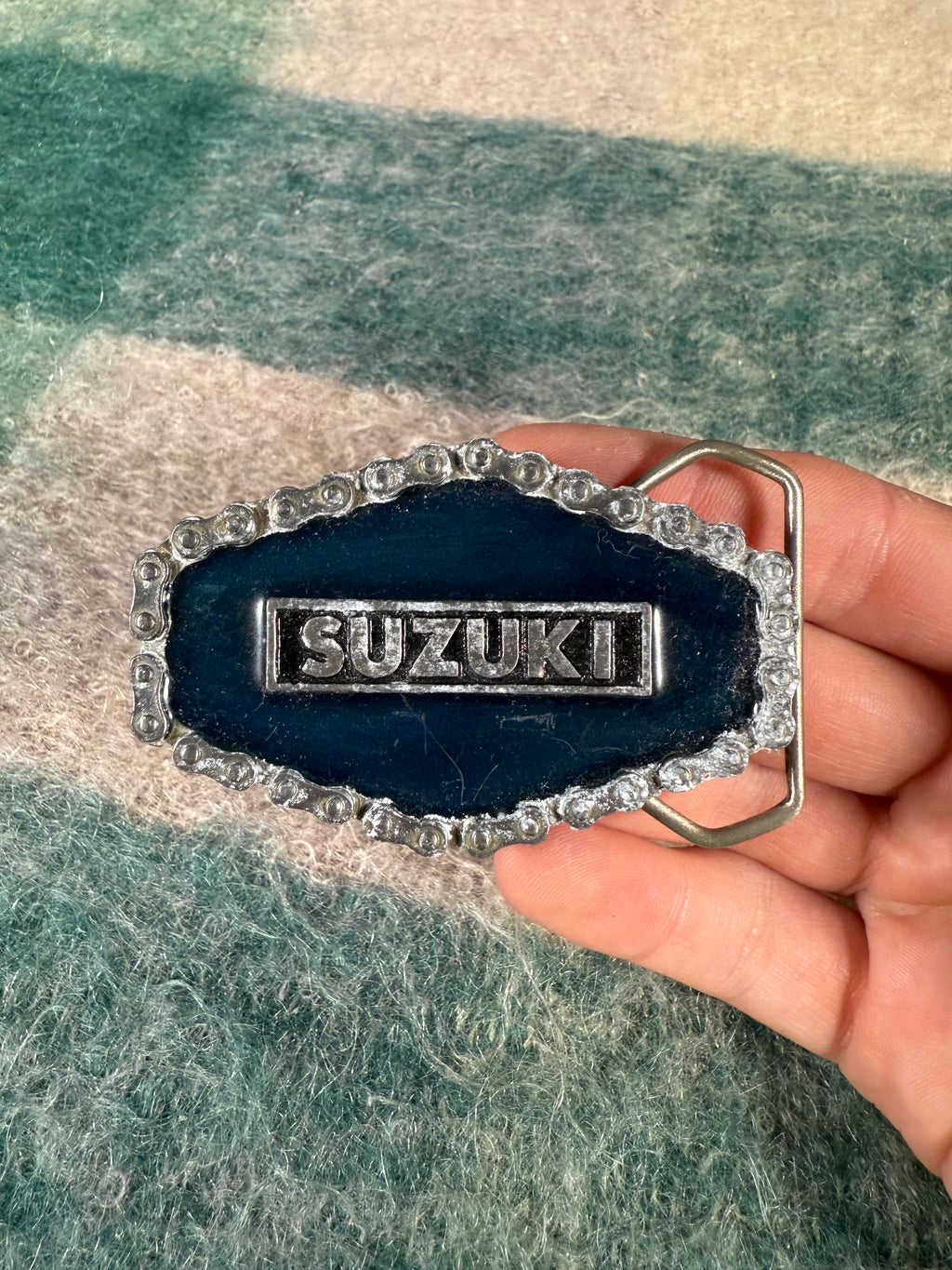 Vintage Suzuki Motorcycle Chain Belt Buckle