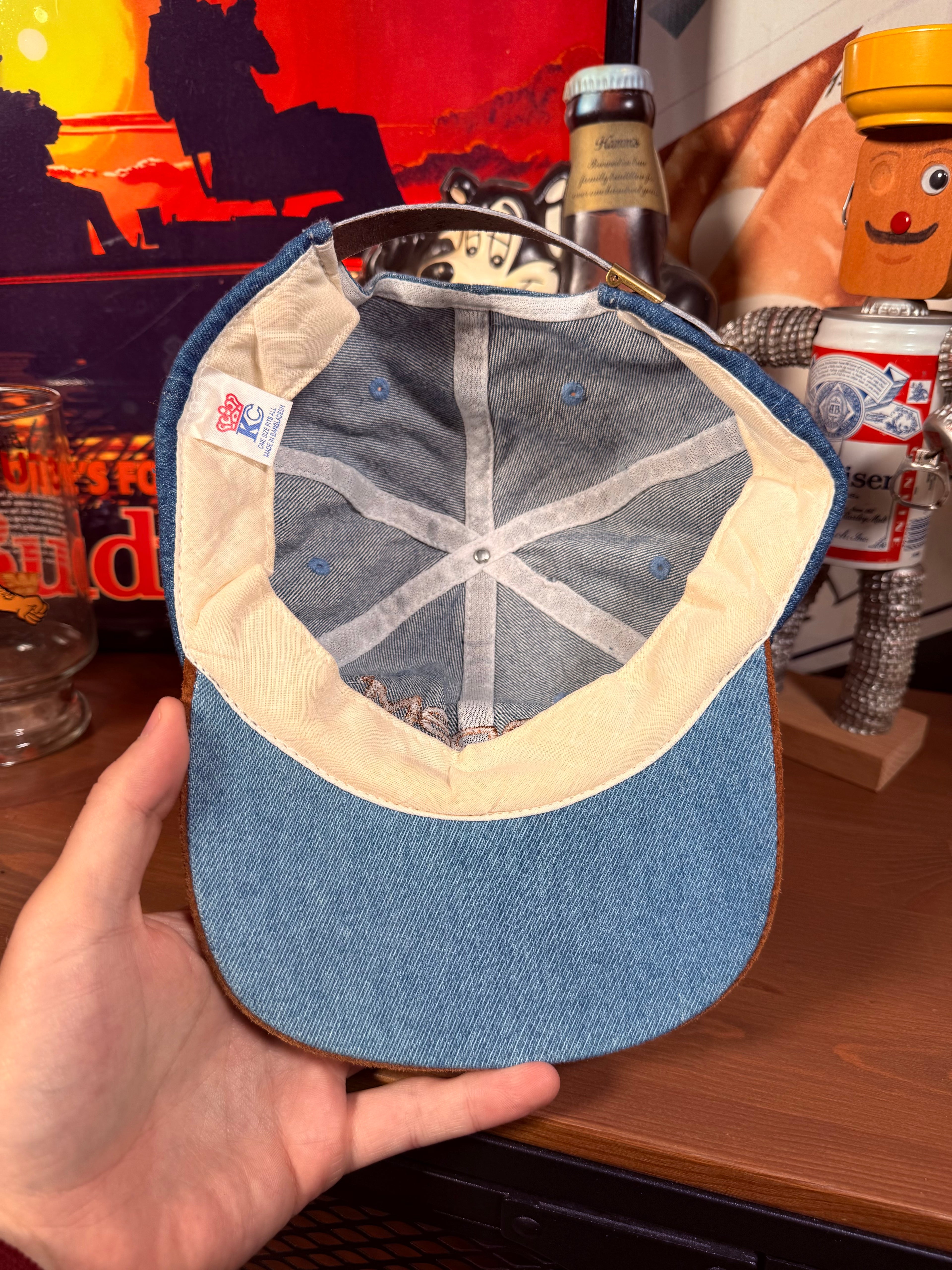 Vintage Rodem Denim and Suede Leather Strap Hat