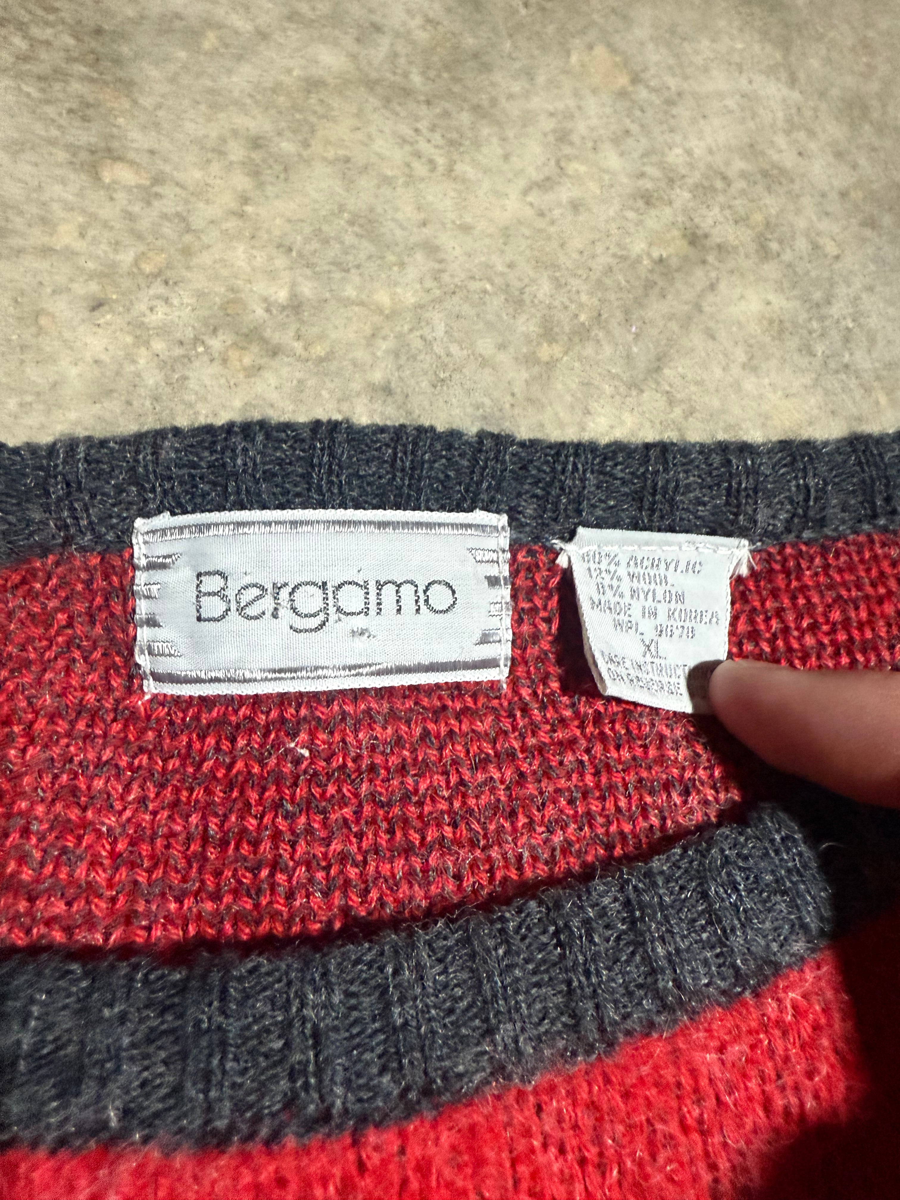 Vintage 80s Bergamo Red and Black Pattern Knit Sweater (WXL)