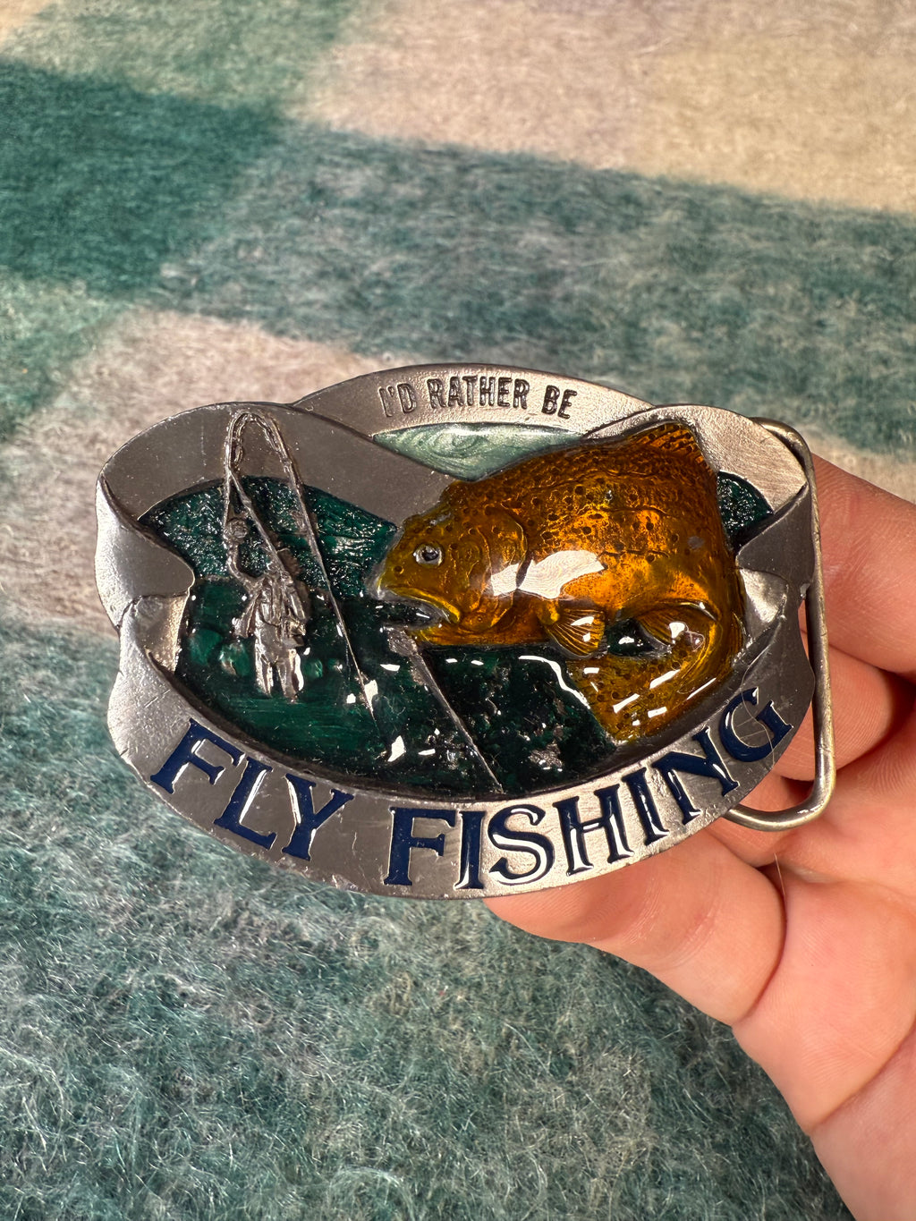 Vintage Id Rather Be Fly Fishing Belt Buckle