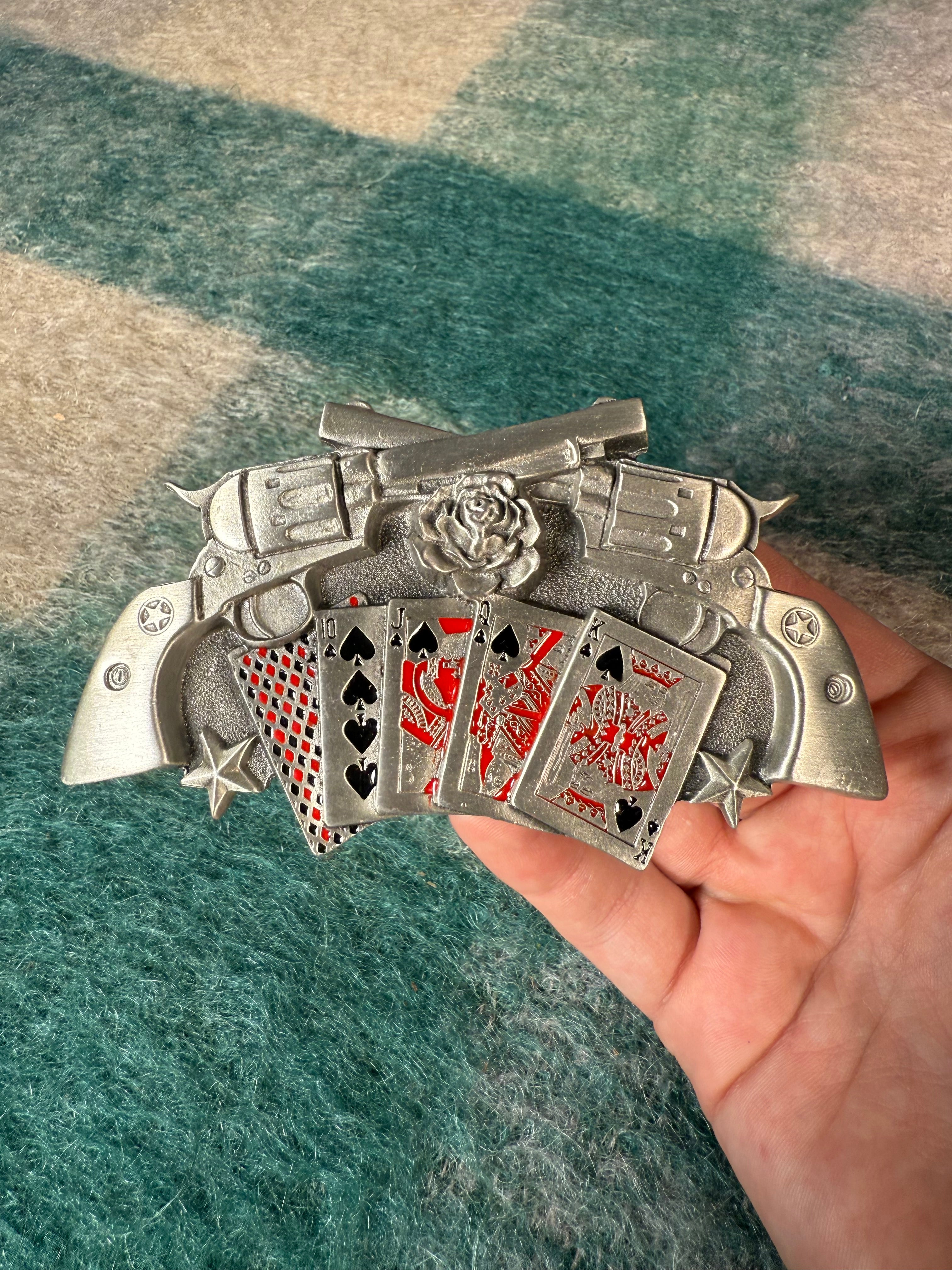 Vintage Guns and Playing Cards Large Belt Buckle