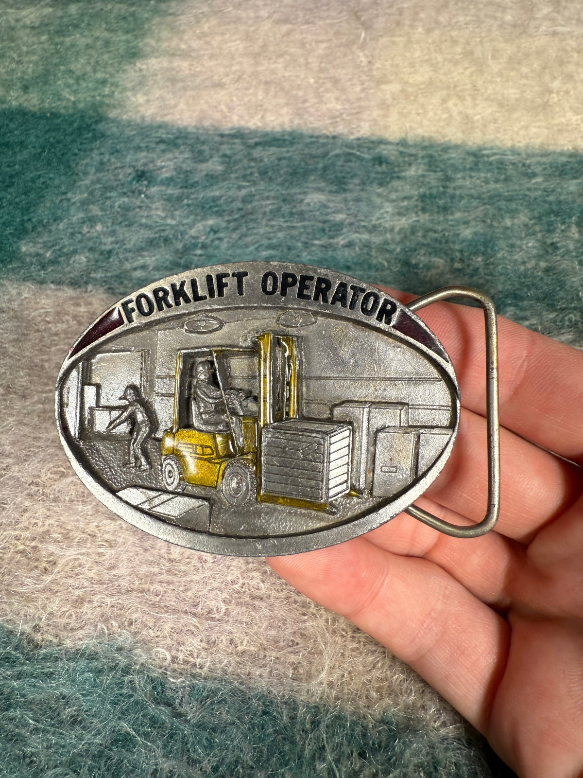 Vintage Multicolor Forklift Operator Belt Buckle
