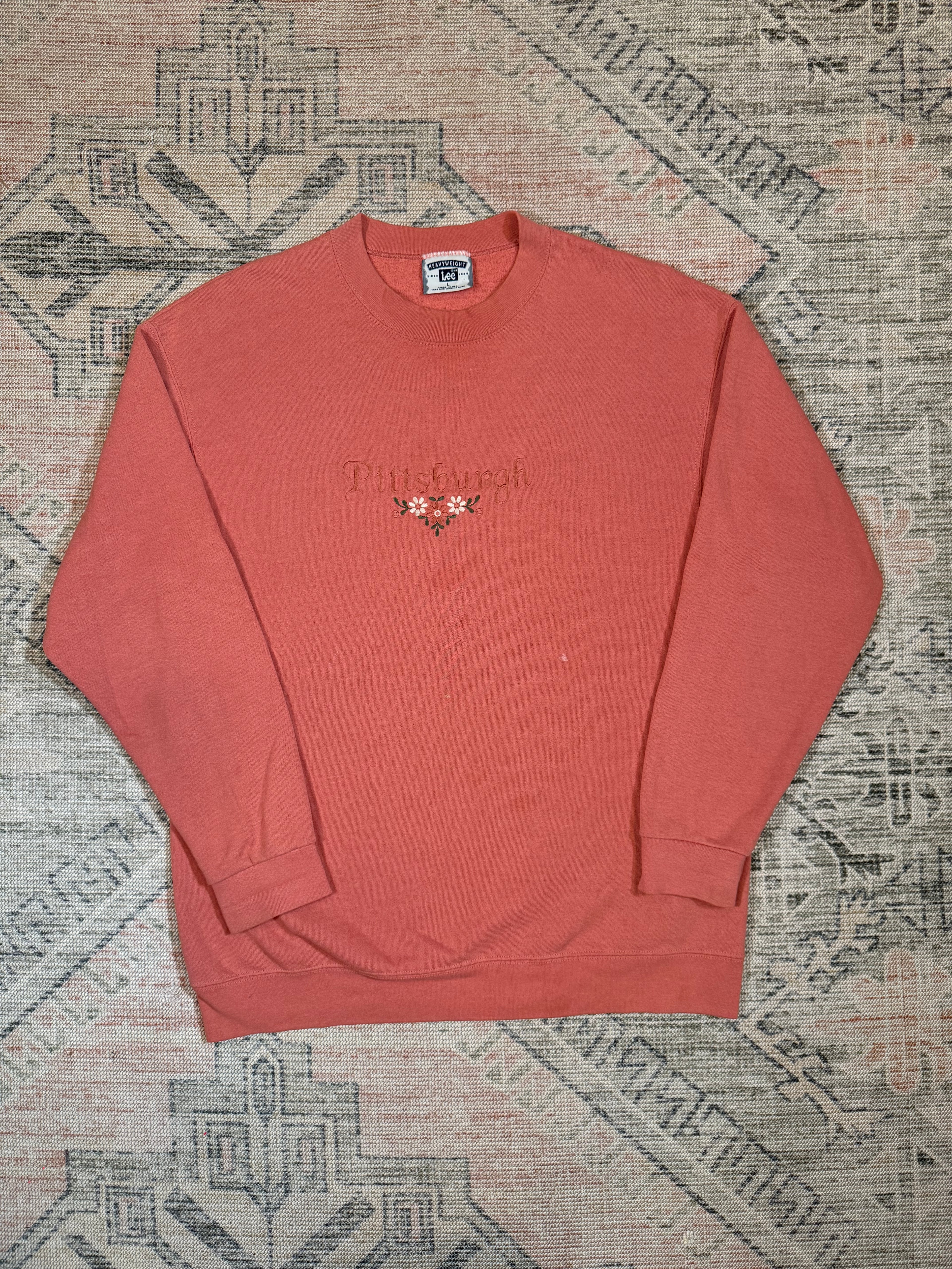 Vintage 90s Pink Pittsburgh Embroidered Crewneck (L)