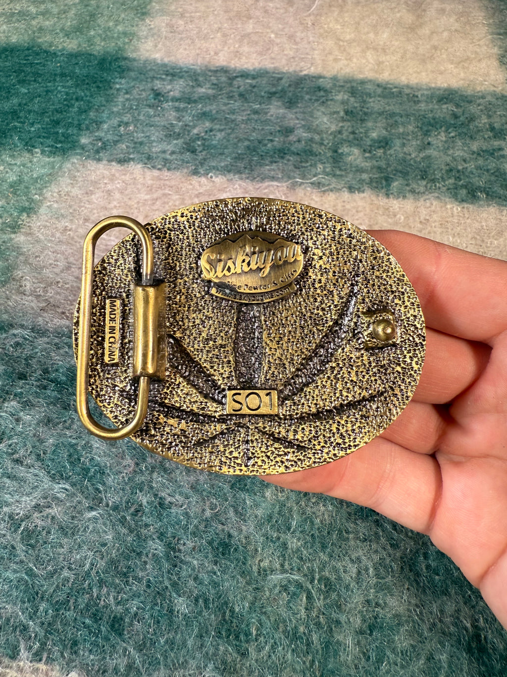 Vintage Green and Gold Weed Leaf Belt Buckle
