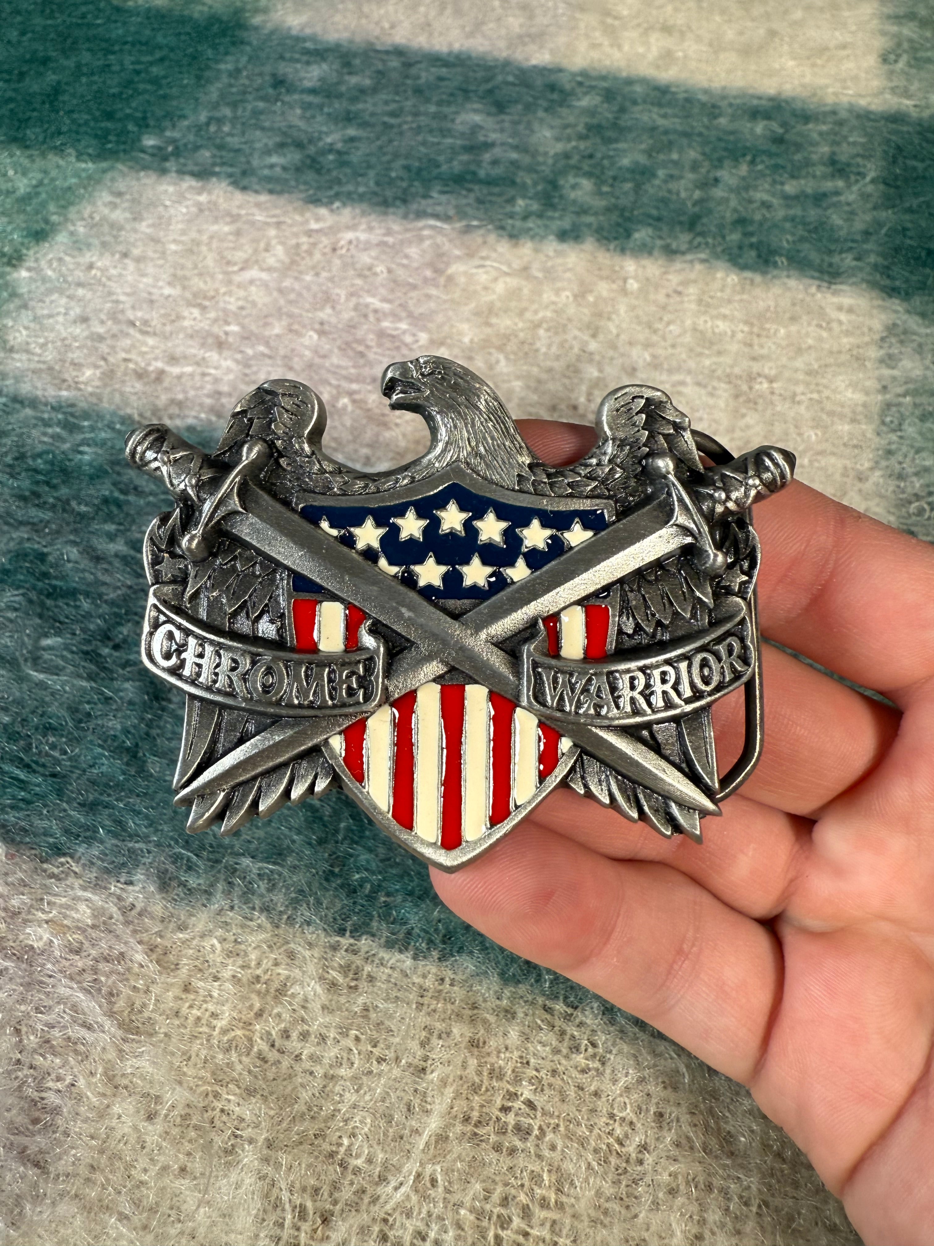 Vintage Chrome Warrior Eagle Belt Buckle