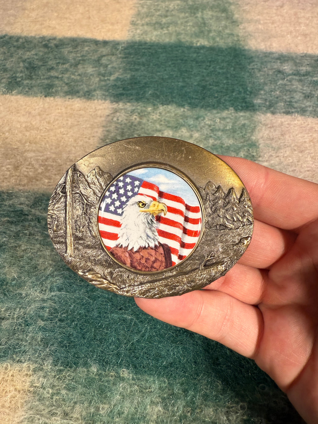 Vintage Bald Eagle American Flag Belt Buckle