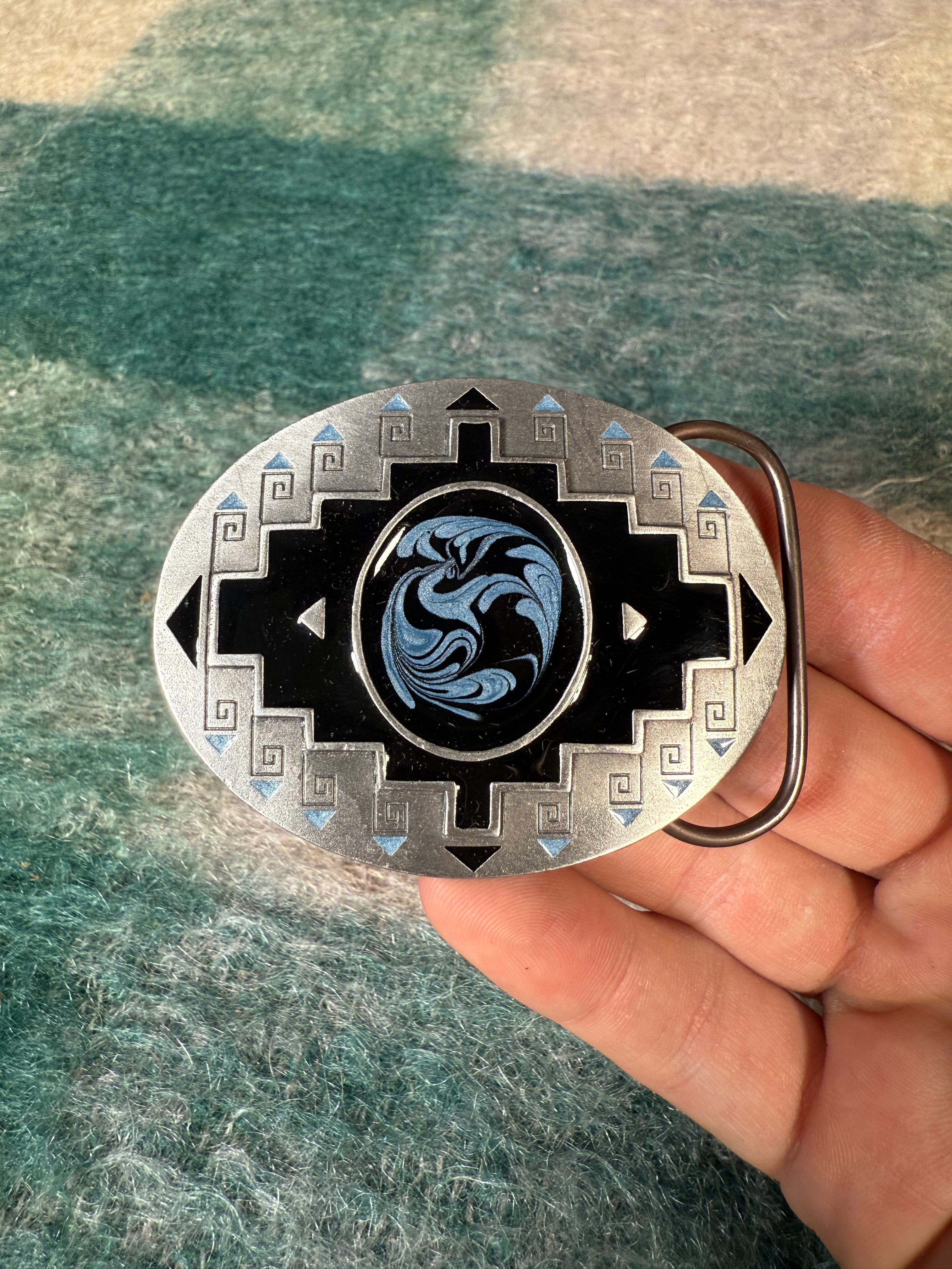 Vintage Blue Western Pattern Belt Buckle