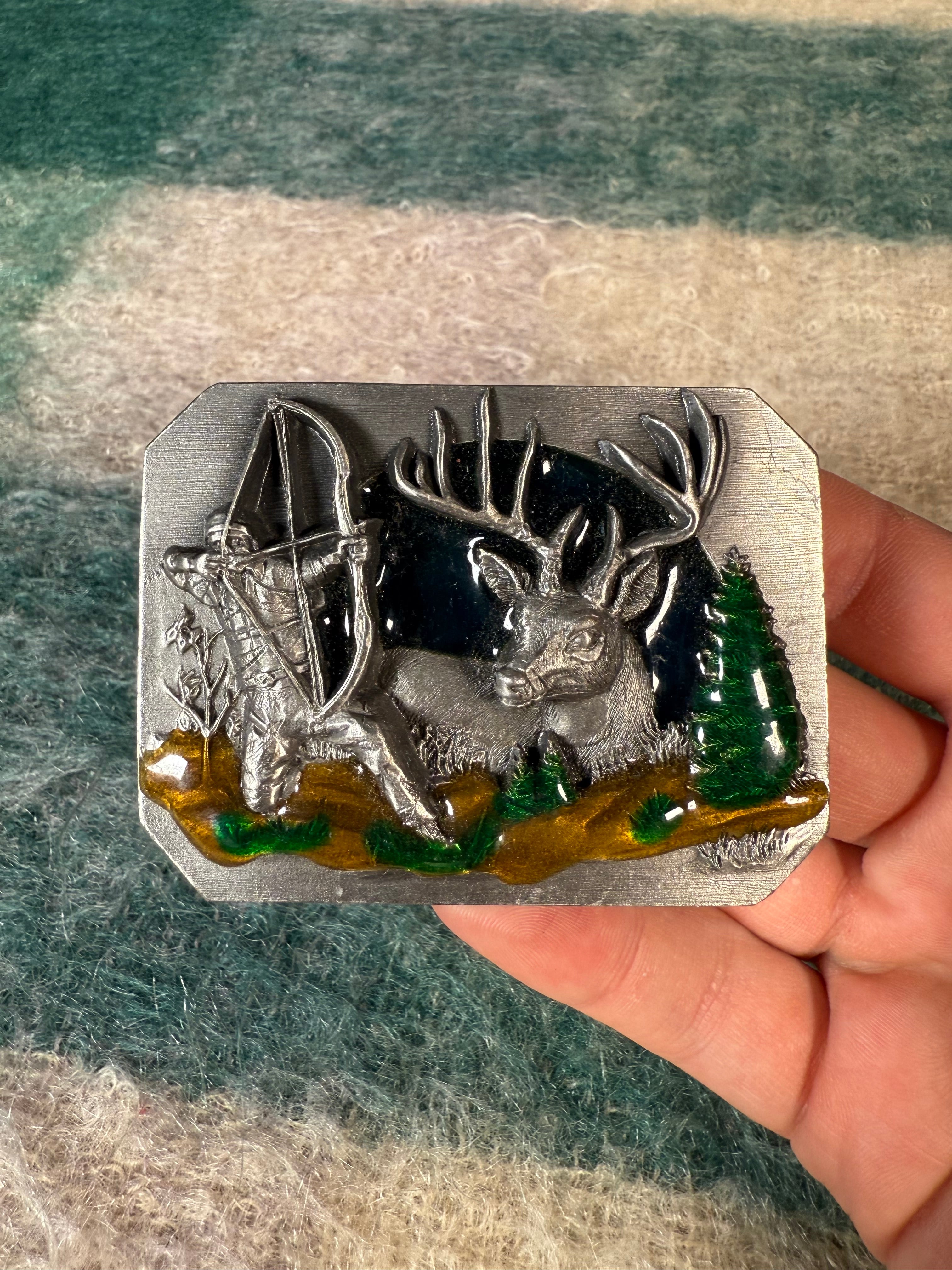 Vintage Bowhunting Buck Belt Buckle