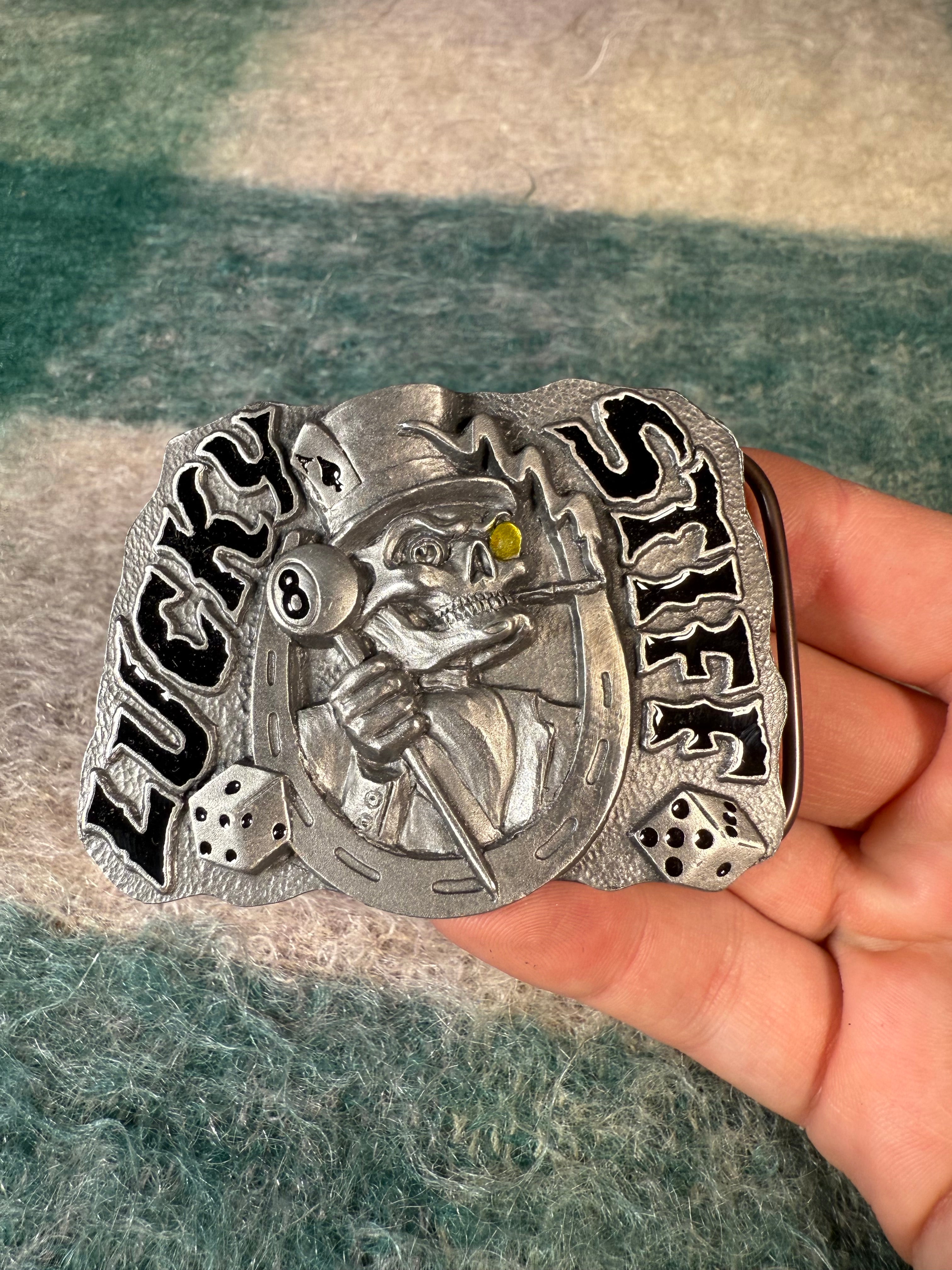 Vintage Lucky Stiff Skeleton Belt Buckle