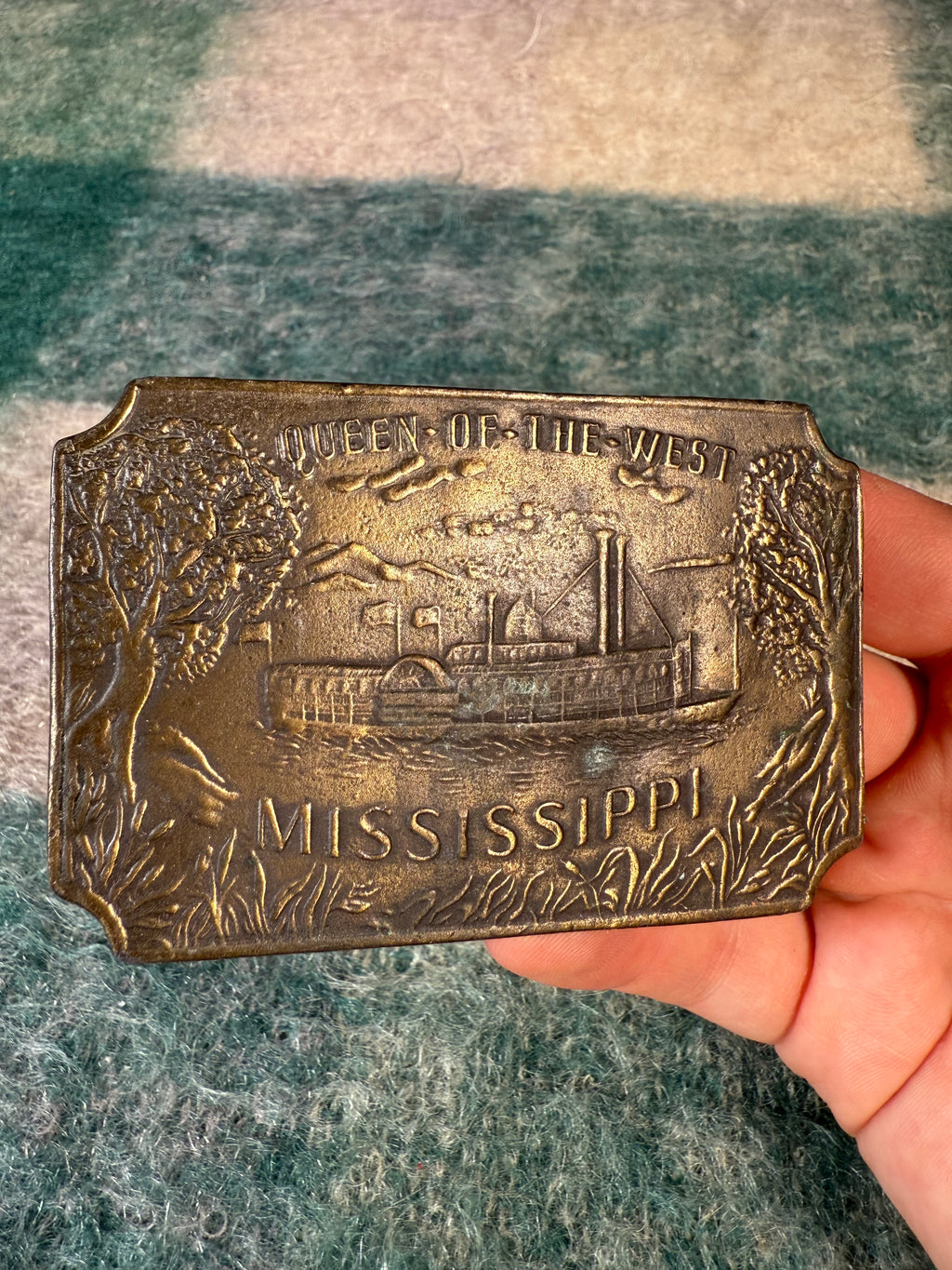 Vintage Queen of the West Mississippi Steamboat Belt Buckle
