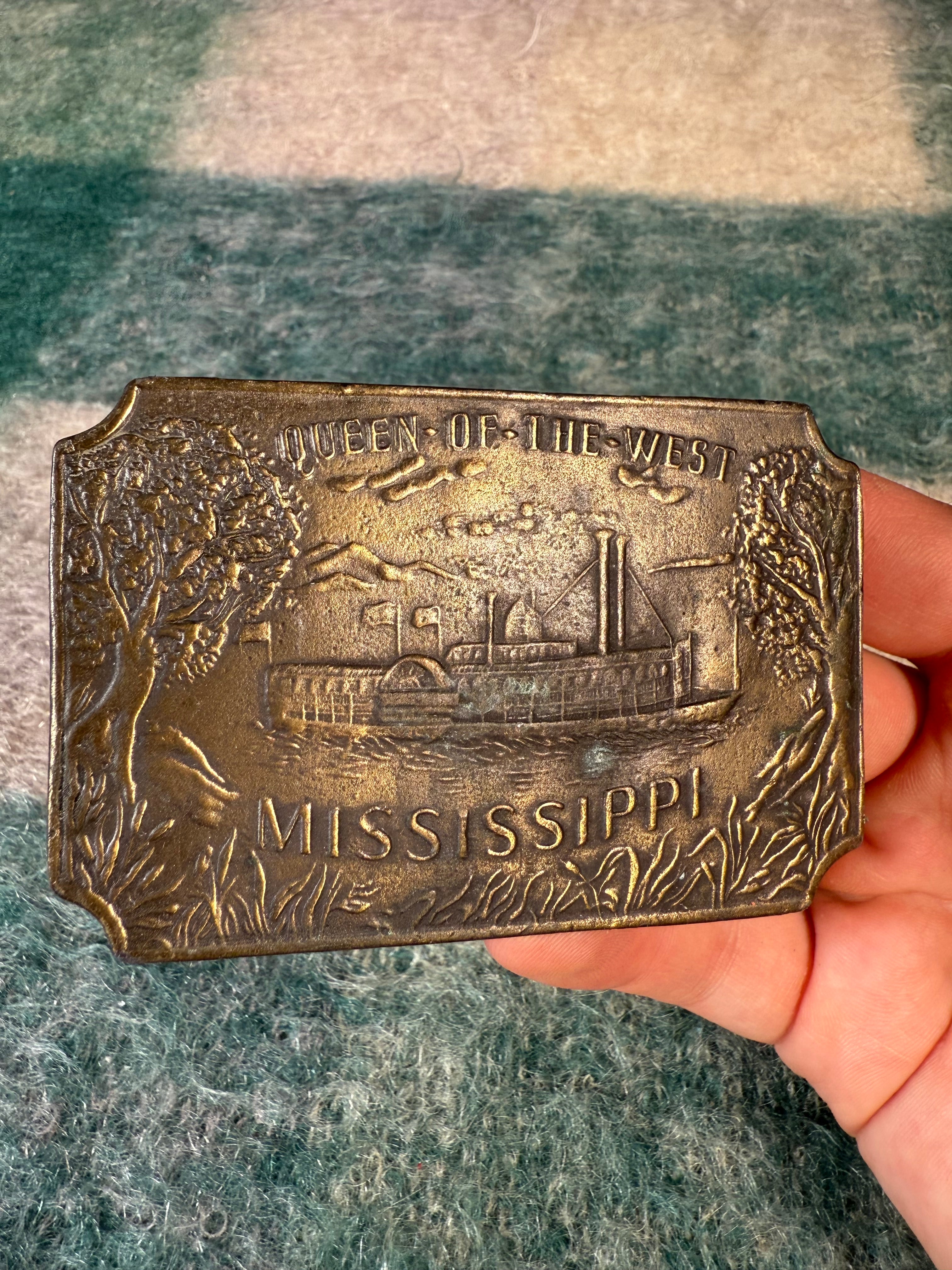 Vintage Queen of the West Mississippi Steamboat Belt Buckle
