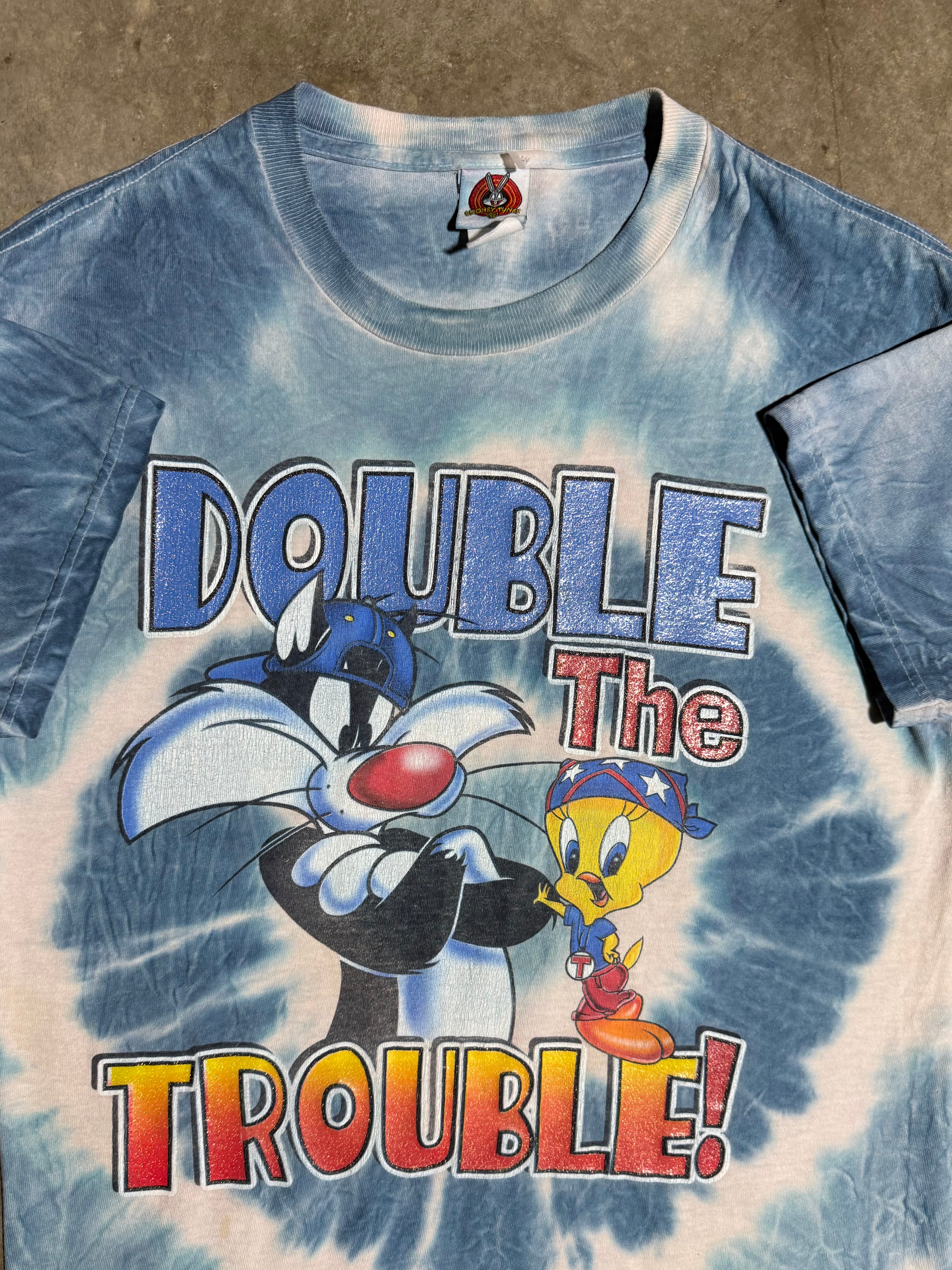 Vintage 2001 Double The Trouble Looney Tunes Tie Dye Shirt (M)