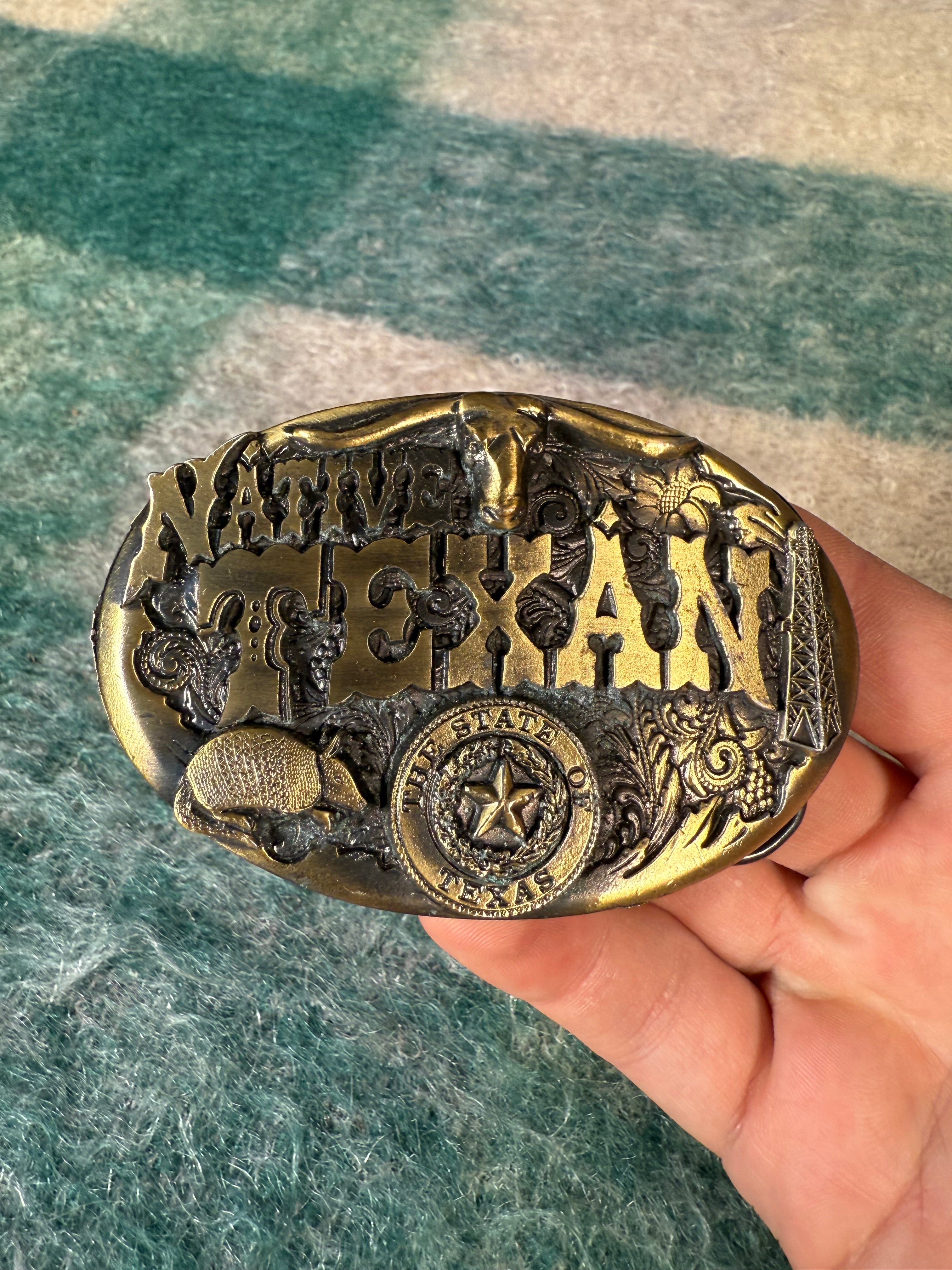 Vintage Native Texan Armadillo and Longhorn Belt Buckle