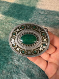 Vintage Green and Gold Western Pattern Belt Buckle