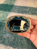 Vintage Black and White Pig Belt Buckle